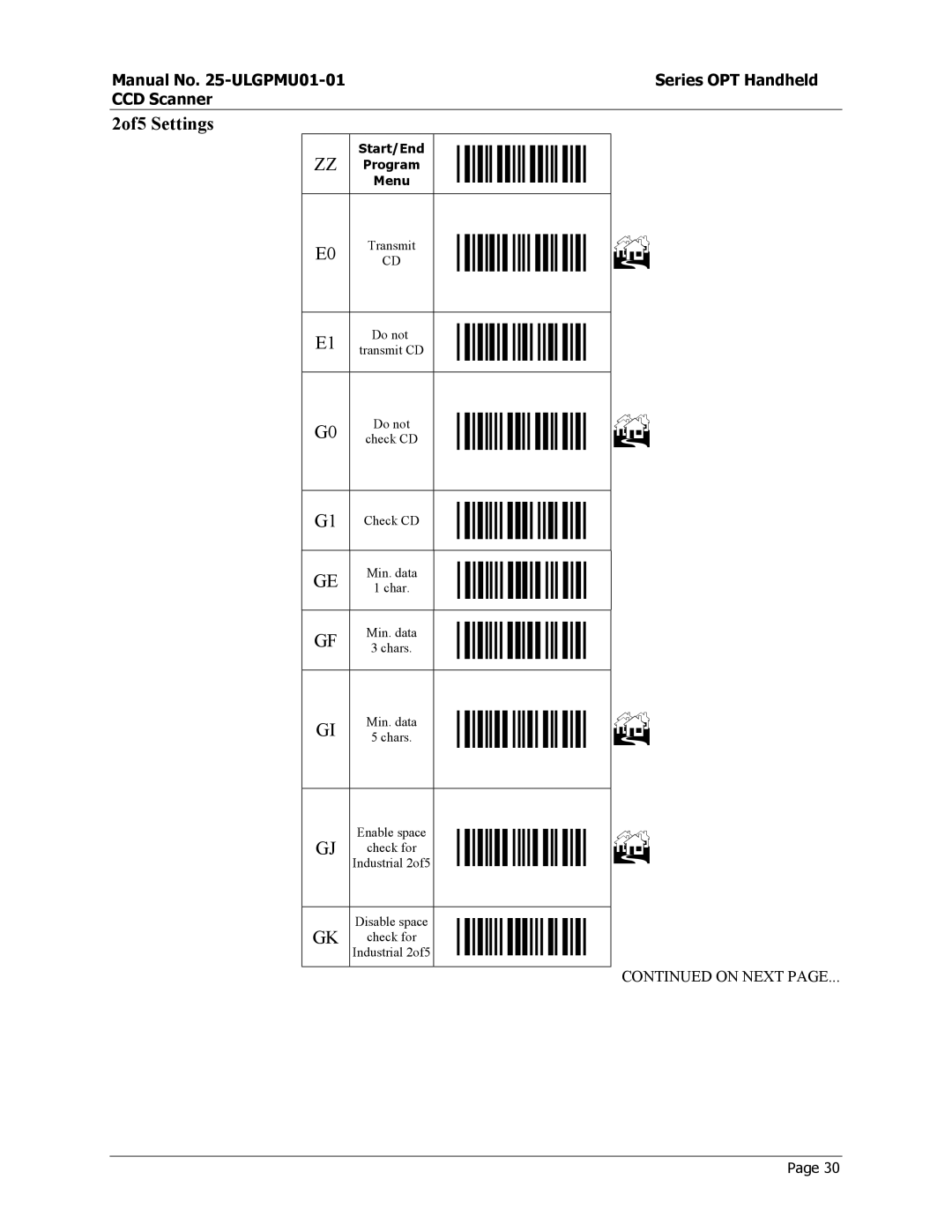 Opticon OPT-6125 user manual 2of5 Settings 