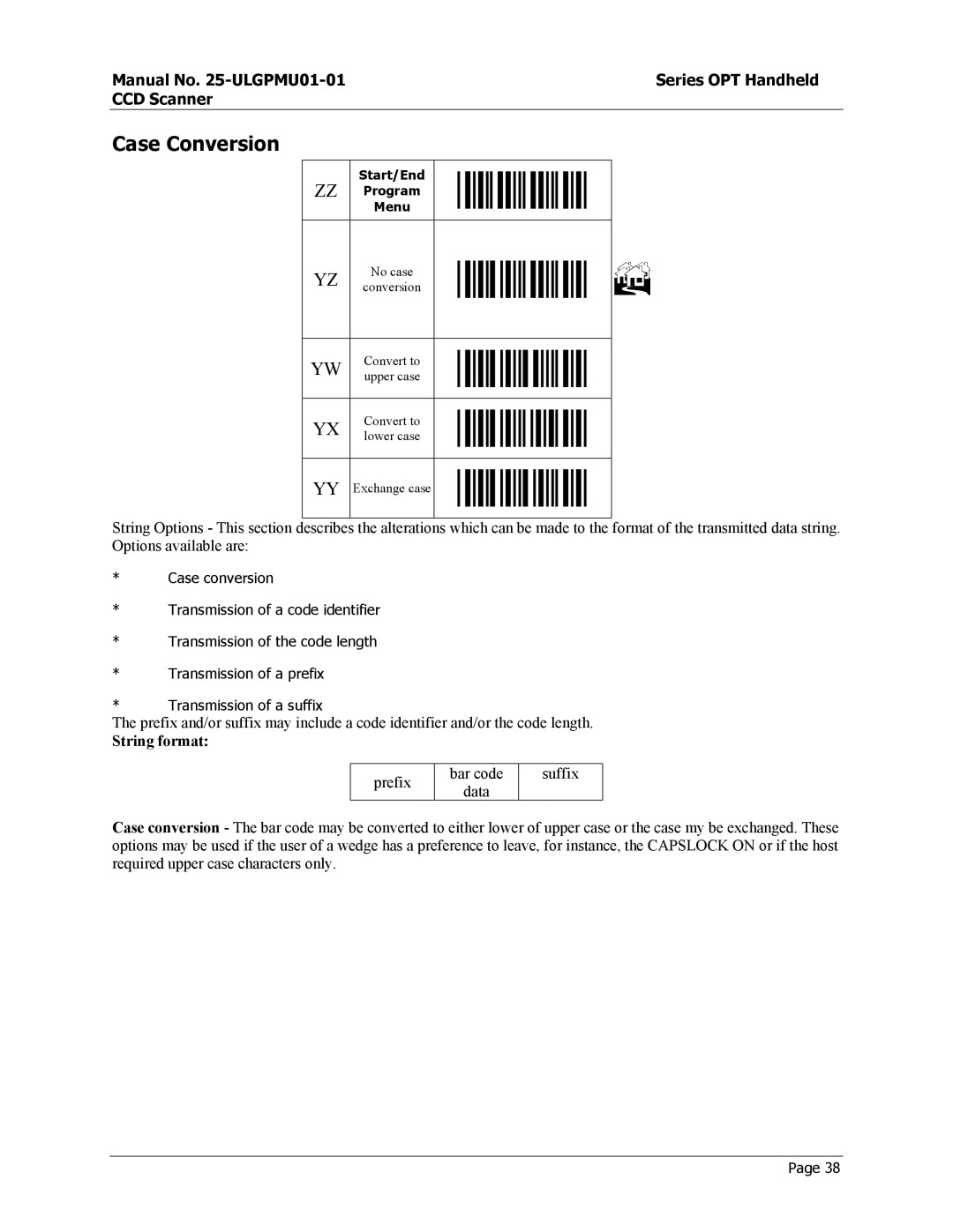 Opticon OPT-6125 user manual Case Conversion 