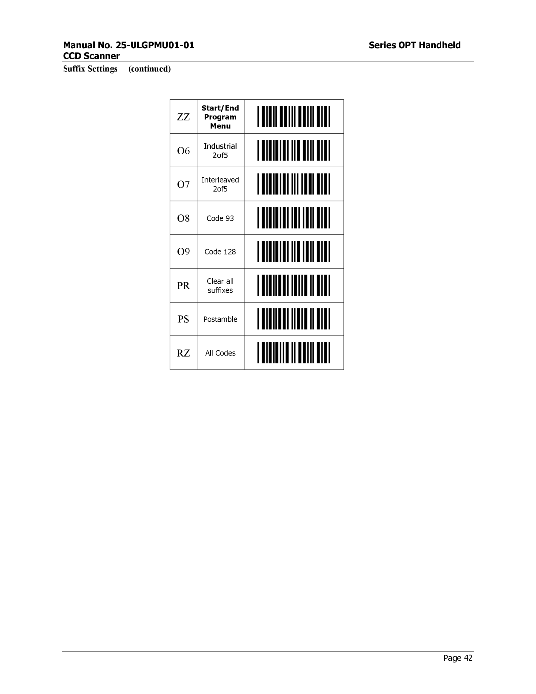 Opticon OPT-6125 user manual Suffix Settings 