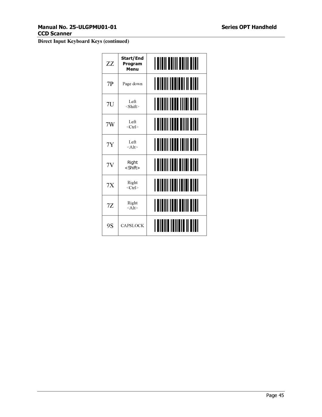 Opticon OPT-6125 user manual Capslock 