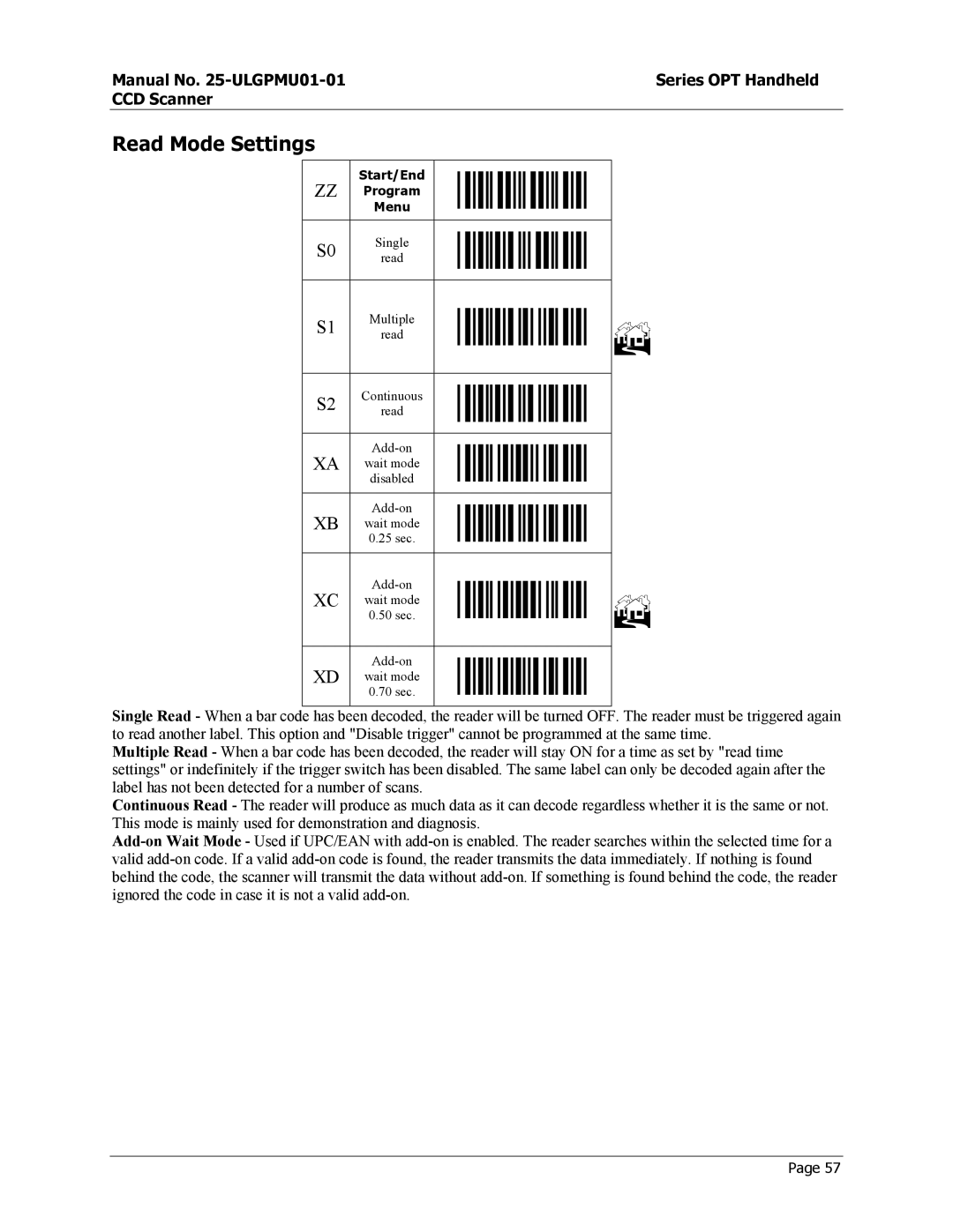 Opticon OPT-6125 user manual Read Mode Settings 