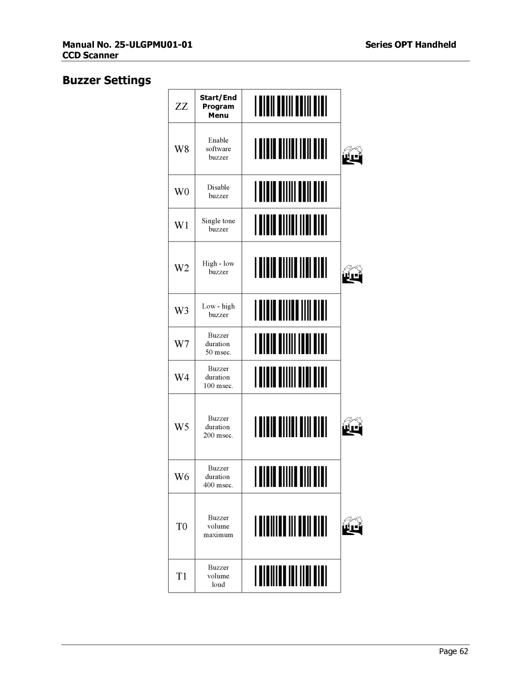 Opticon OPT-6125 user manual Buzzer Settings 