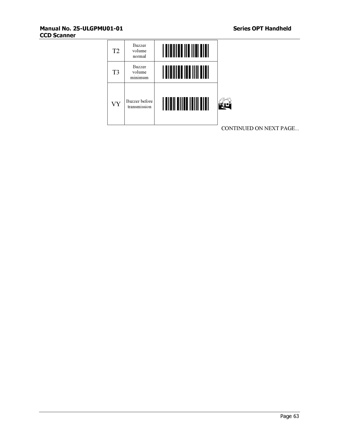 Opticon OPT-6125 user manual Buzzer Volume 