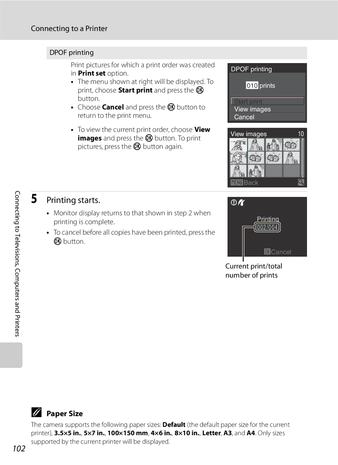 Optima Batteries P90 manual 102, Paper Size, Current print/total number of prints 