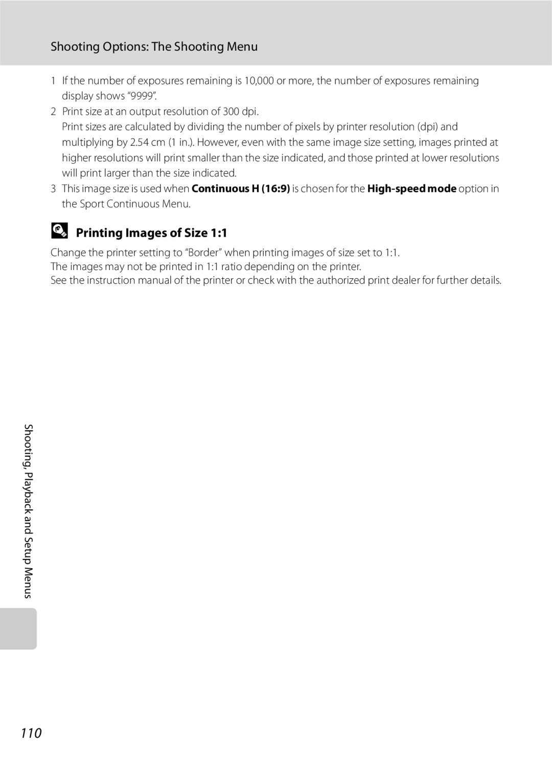 Optima Batteries P90 manual 110, Printing Images of Size 