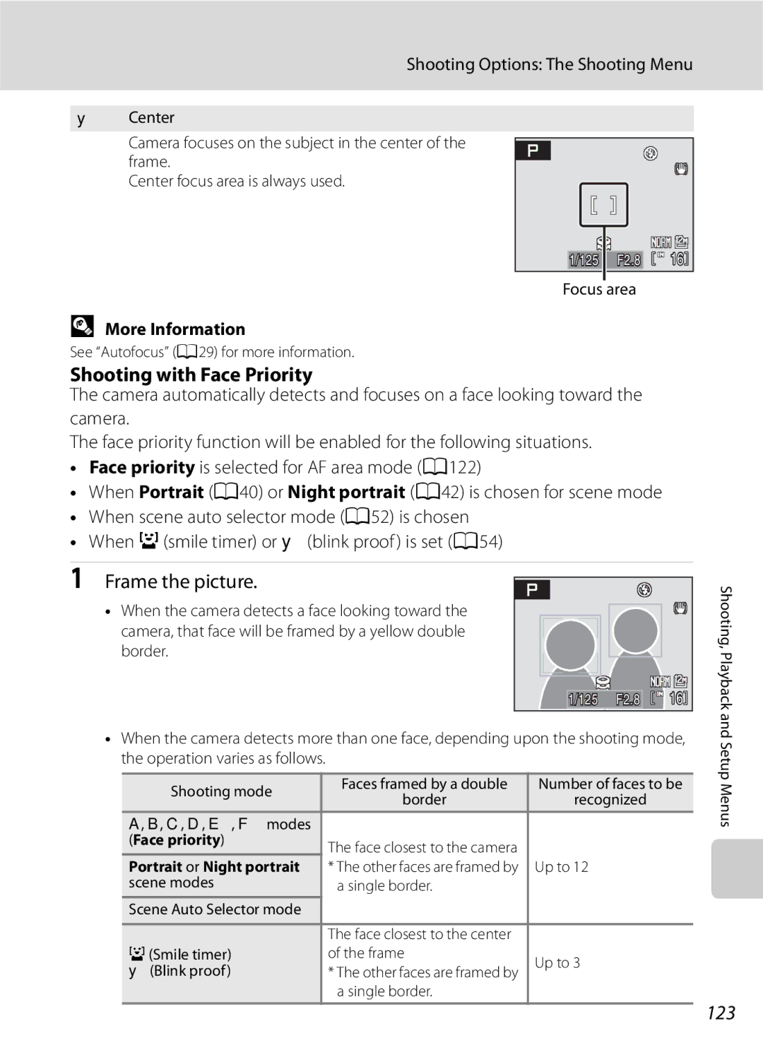 Optima Batteries P90 manual Shooting with Face Priority, 123 