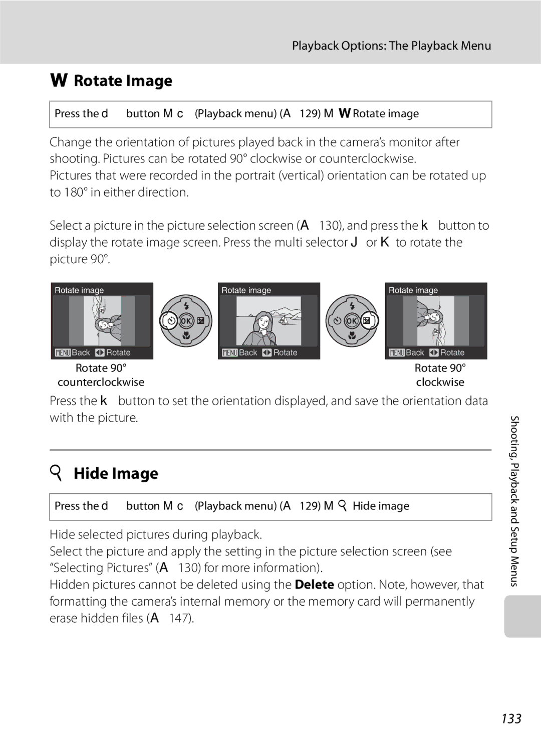 Optima Batteries P90 manual Rotate Image, Hide Image, 133, Rotate Counterclockwise 