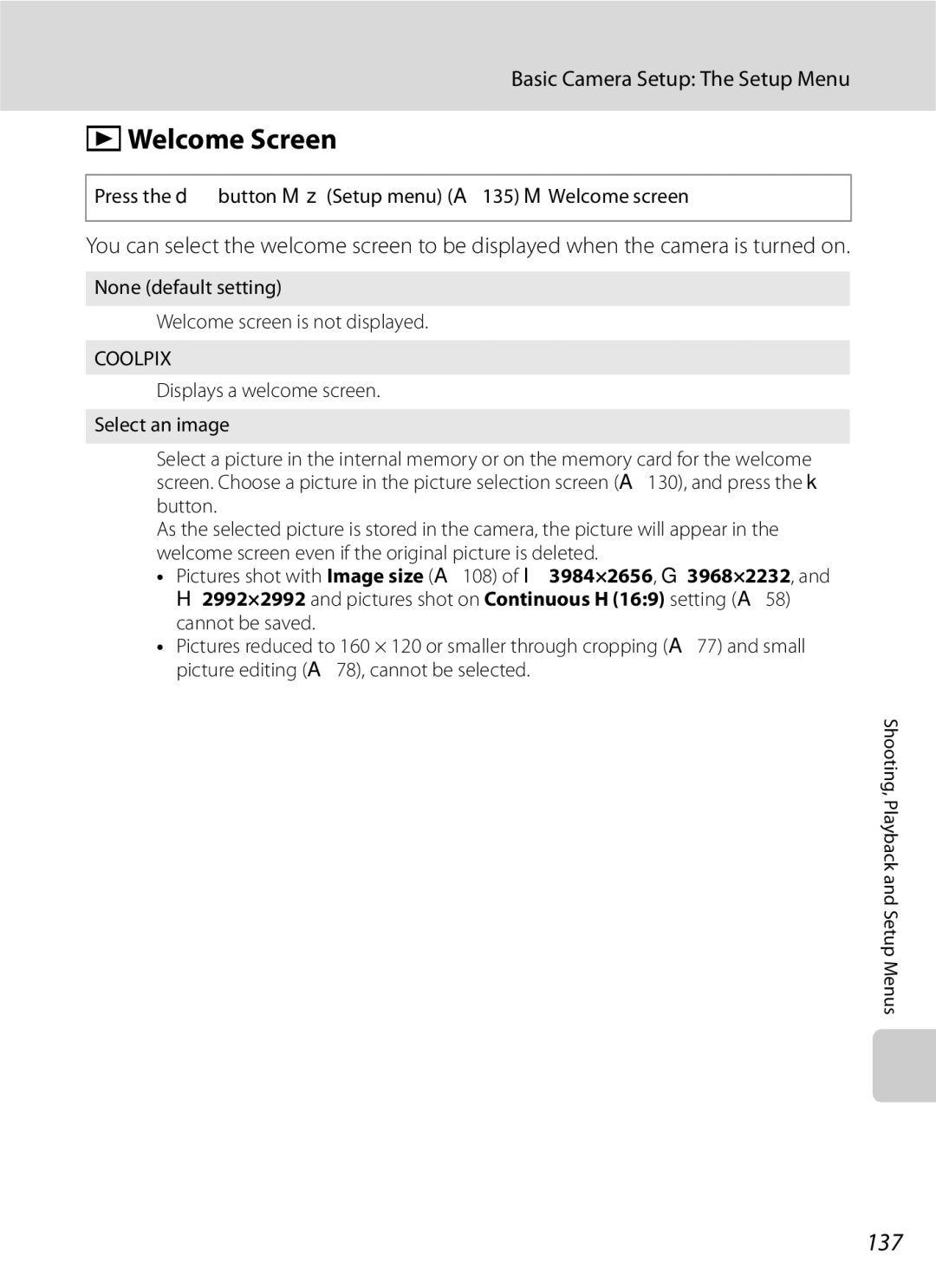 Optima Batteries P90 manual Welcome Screen, 137, Press the dbutton Mz Setup menu A135 MWelcome screen 