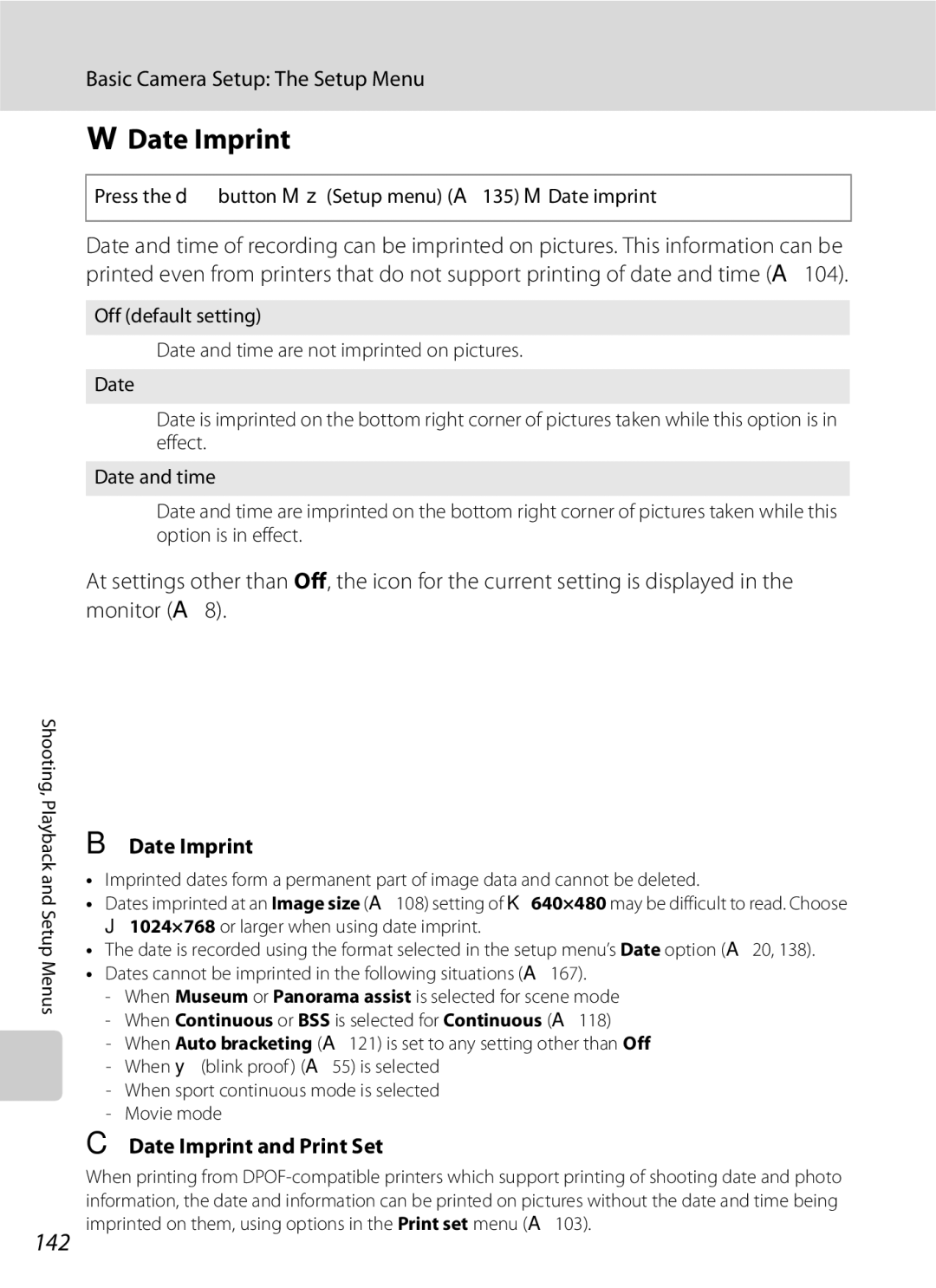 Optima Batteries P90 manual 142, Date Imprint and Print Set, Press the dbutton Mz Setup menu A135 MDate imprint 