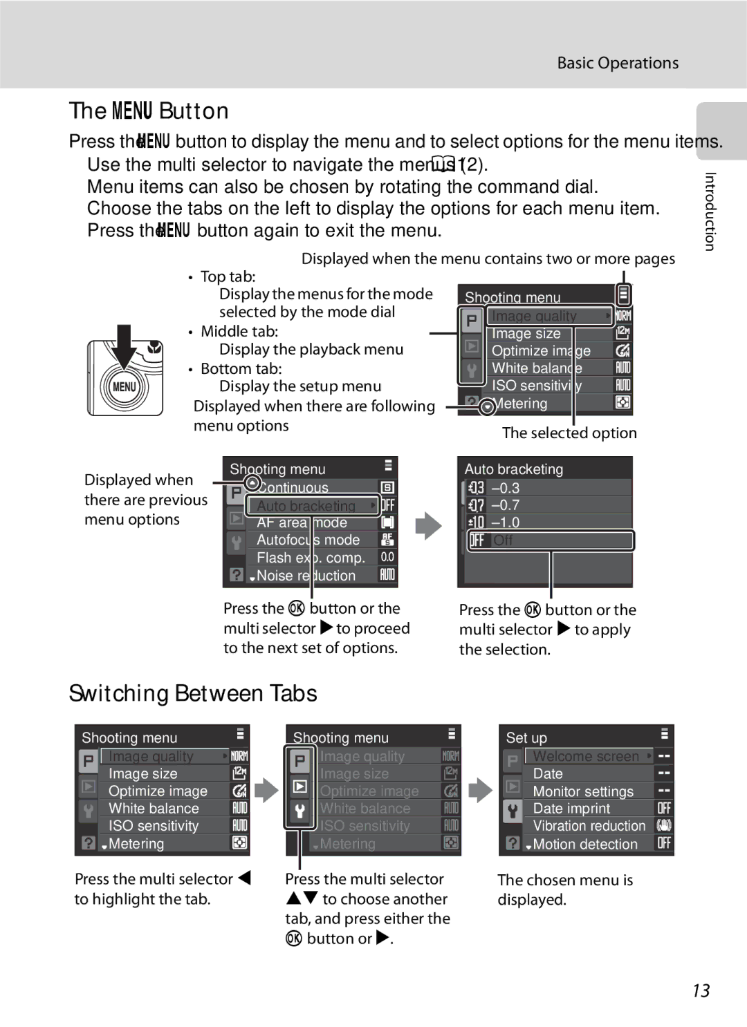 Optima Batteries P90 manual DButton, Switching Between Tabs 