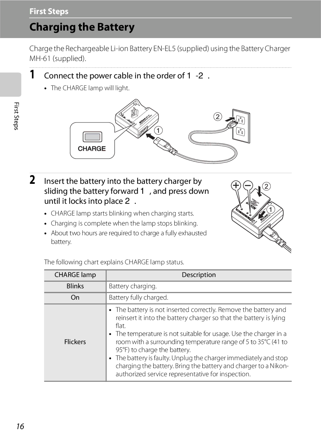 Optima Batteries P90 manual Charging the Battery, Connect the power cable in the order 