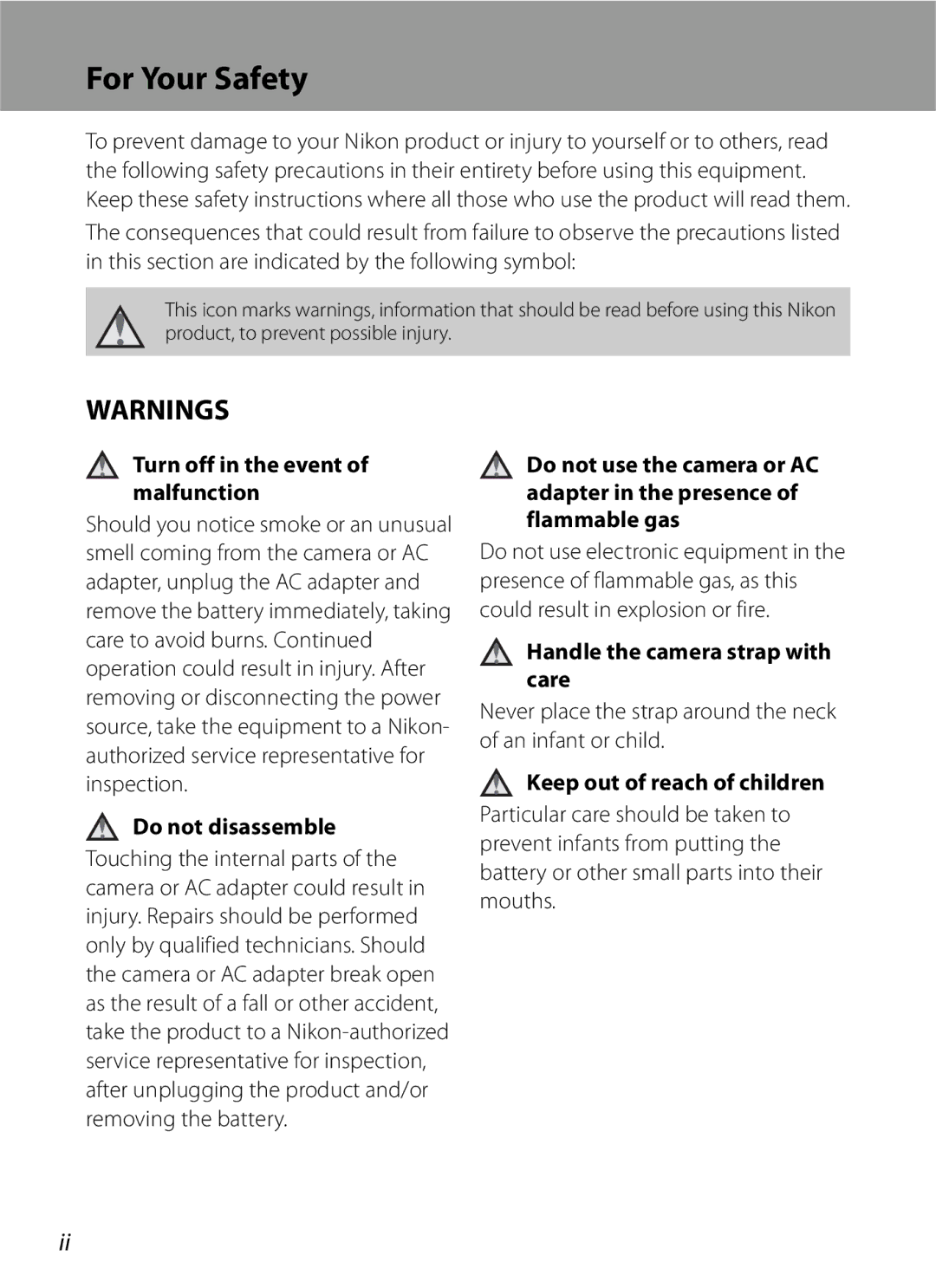 Optima Batteries P90 manual For Your Safety, Turn off in the event of malfunction, Do not disassemble 