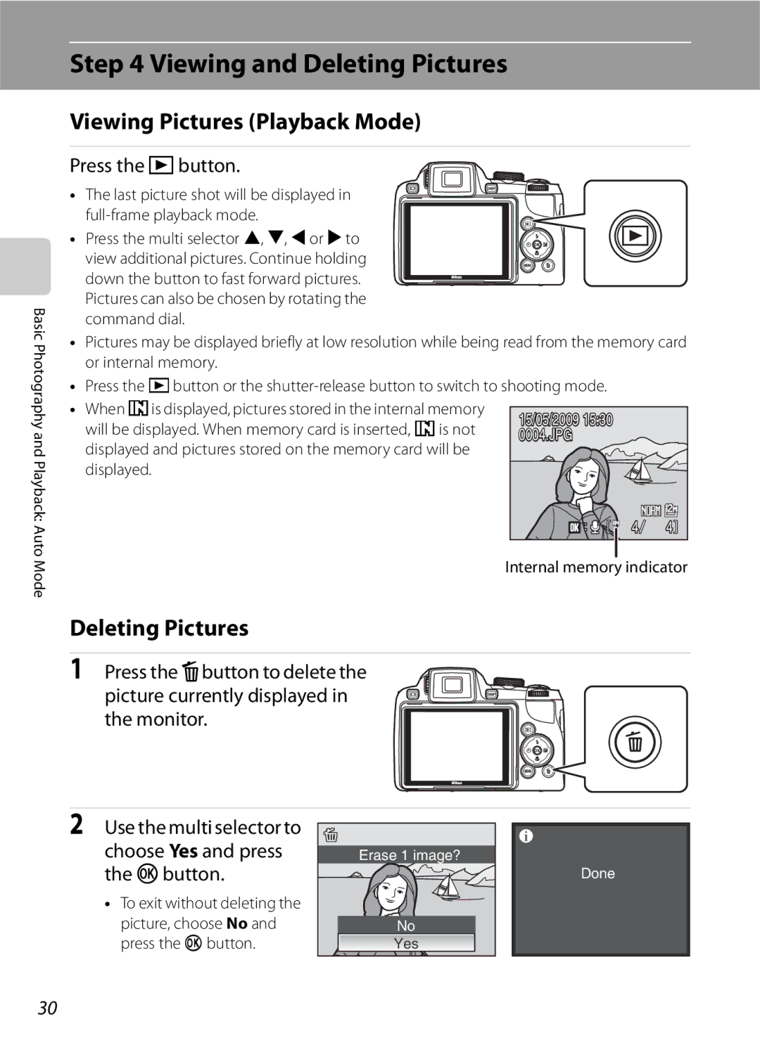 Optima Batteries P90 manual Viewing and Deleting Pictures, Viewing Pictures Playback Mode, Press the cbutton 