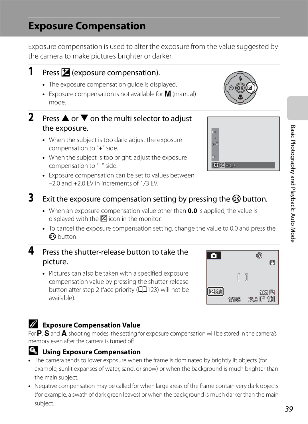 Optima Batteries P90 manual Exposure Compensation, Press oexposure compensation 