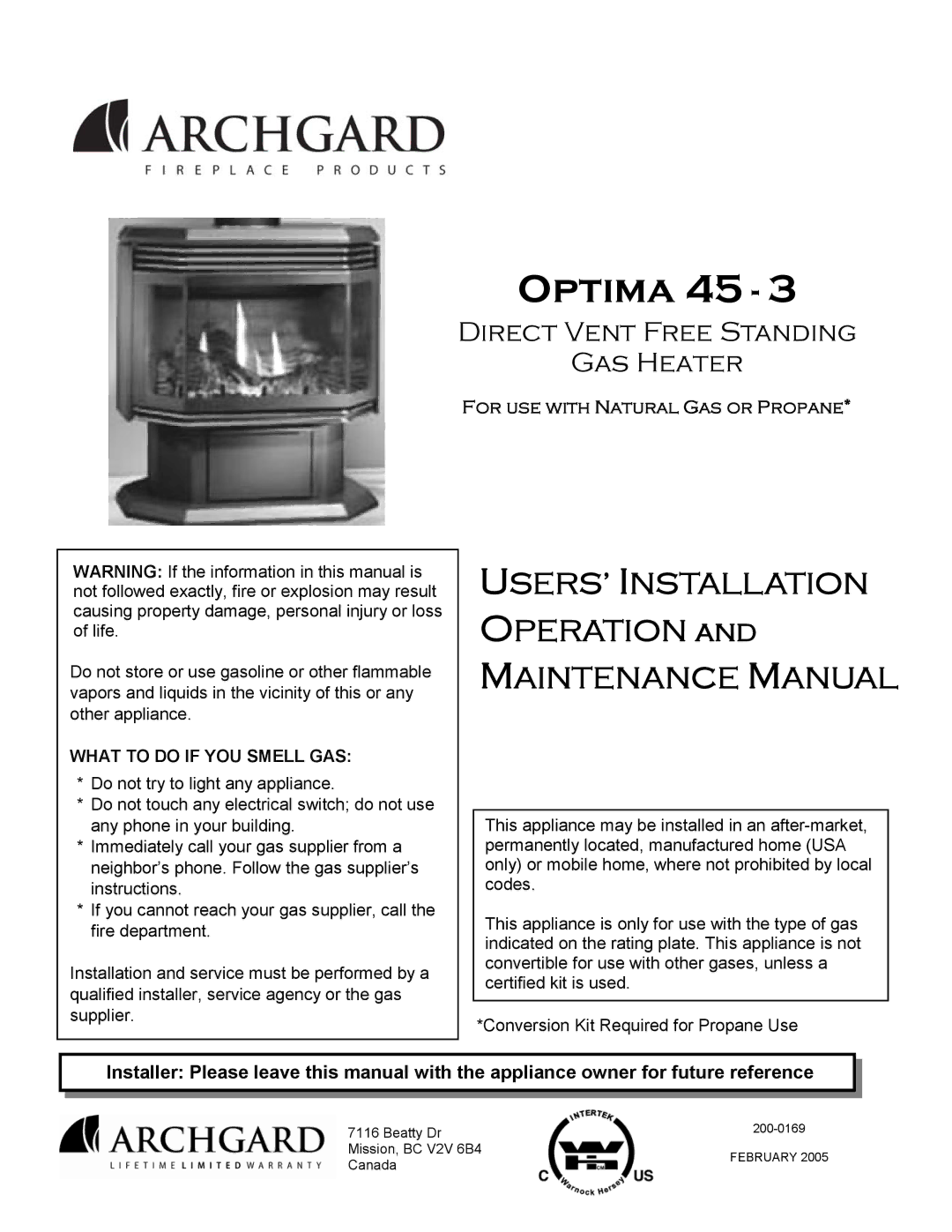 Optima Company 45 - 3 manual Optima 45 