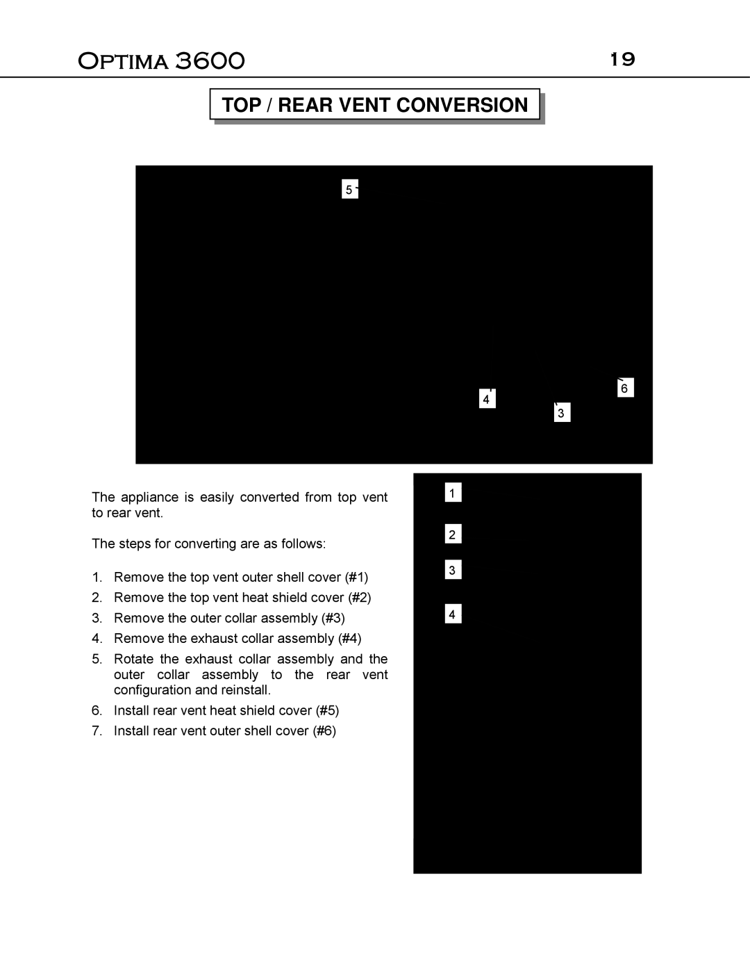 Optima Company Optima 3600O manual TOP / Rear Vent Conversion 