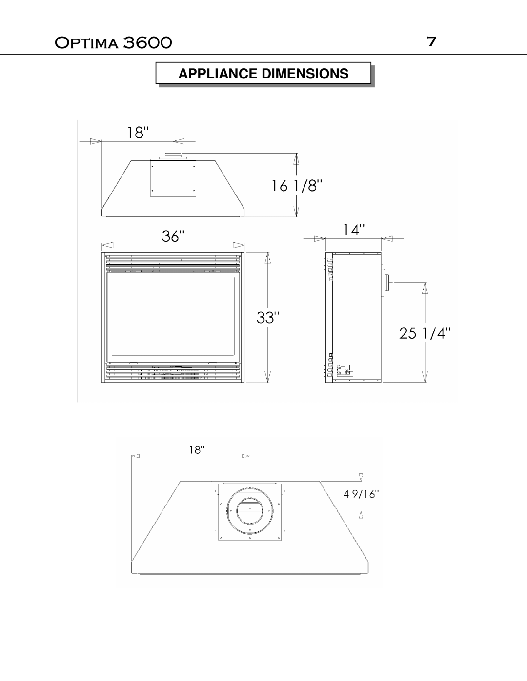 Optima Company Optima 3600O manual Appliance Dimensions 