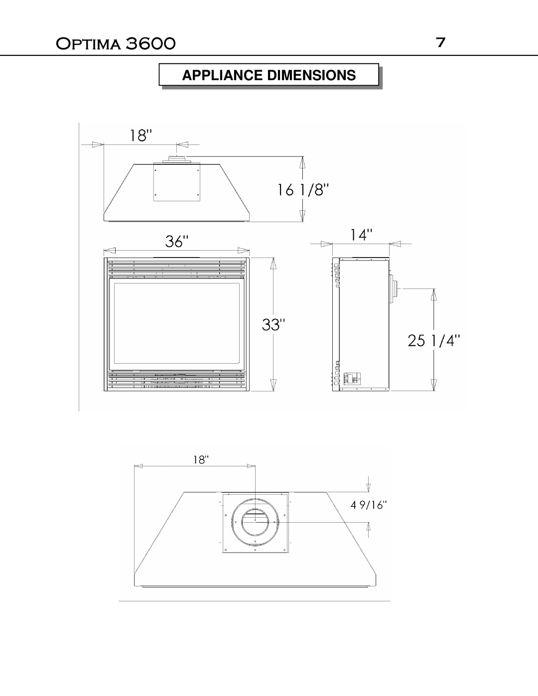 Optima Company Optima 3600O manual Appliance Dimensions 
