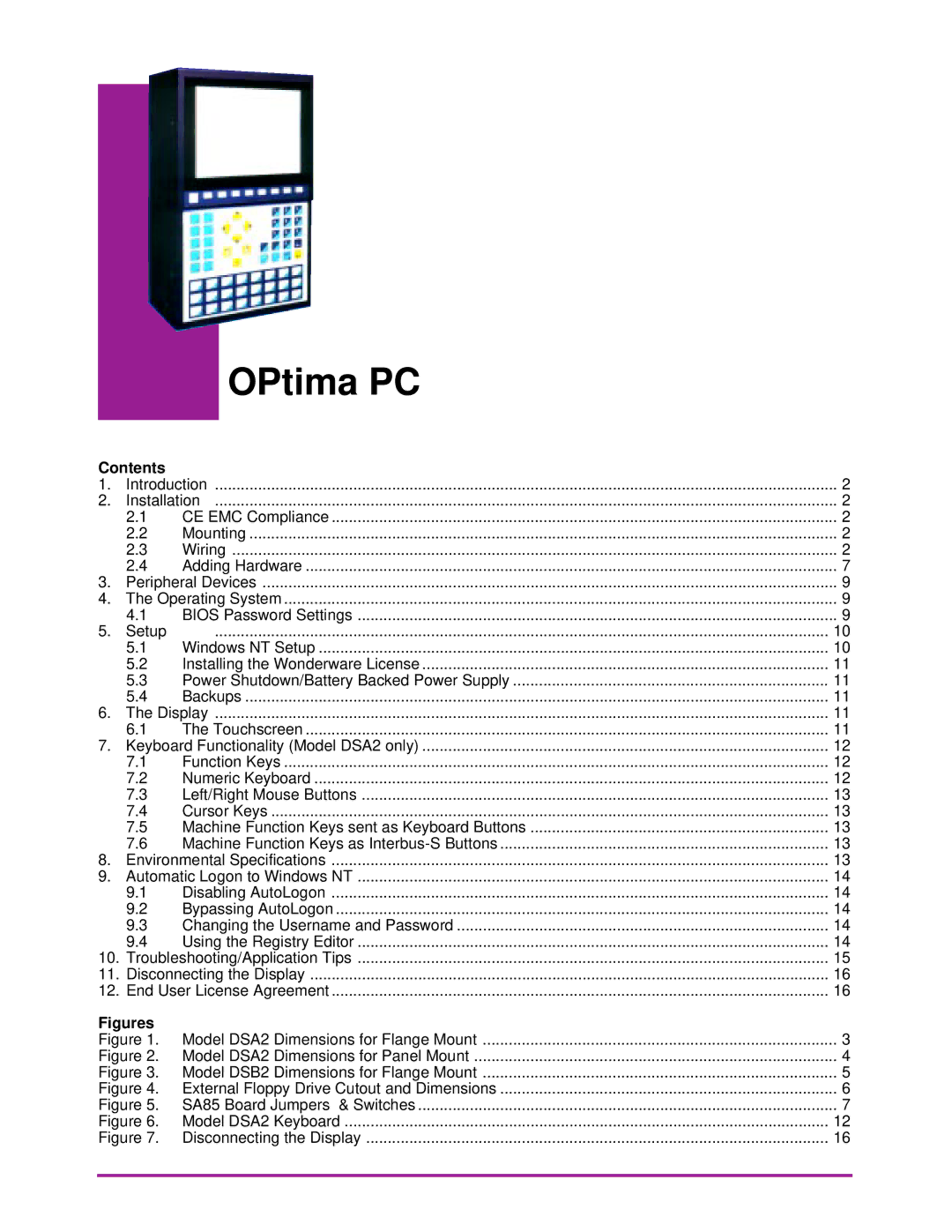 Optima Company PC specifications Contents, Figures 