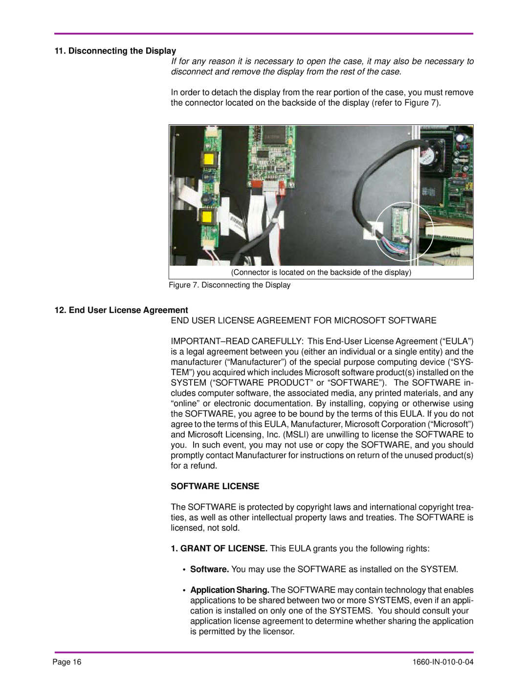 Optima Company PC specifications Disconnecting the Display, End User License Agreement 