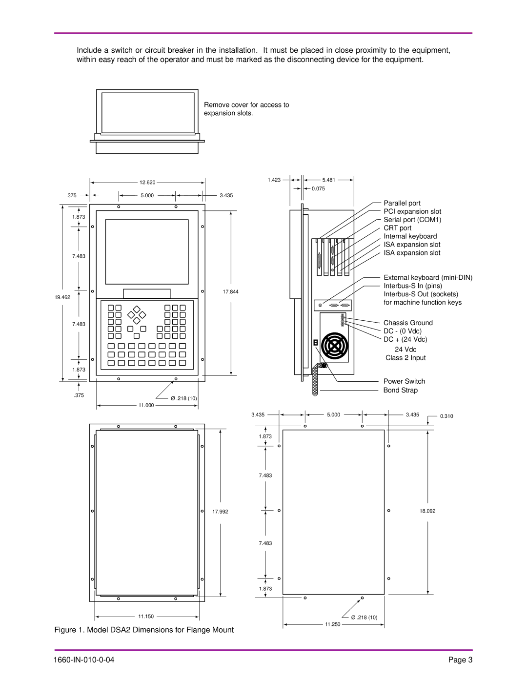 Optima Company PC specifications Model DSA2 Dimensions for Flange Mount 