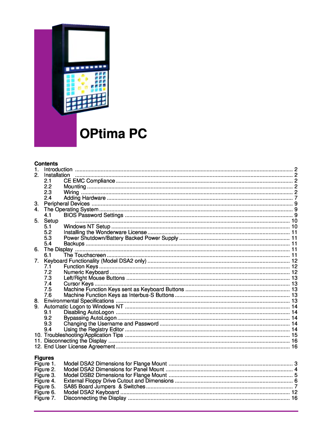 Optima Company specifications Contents, Figures, OPtima PC 
