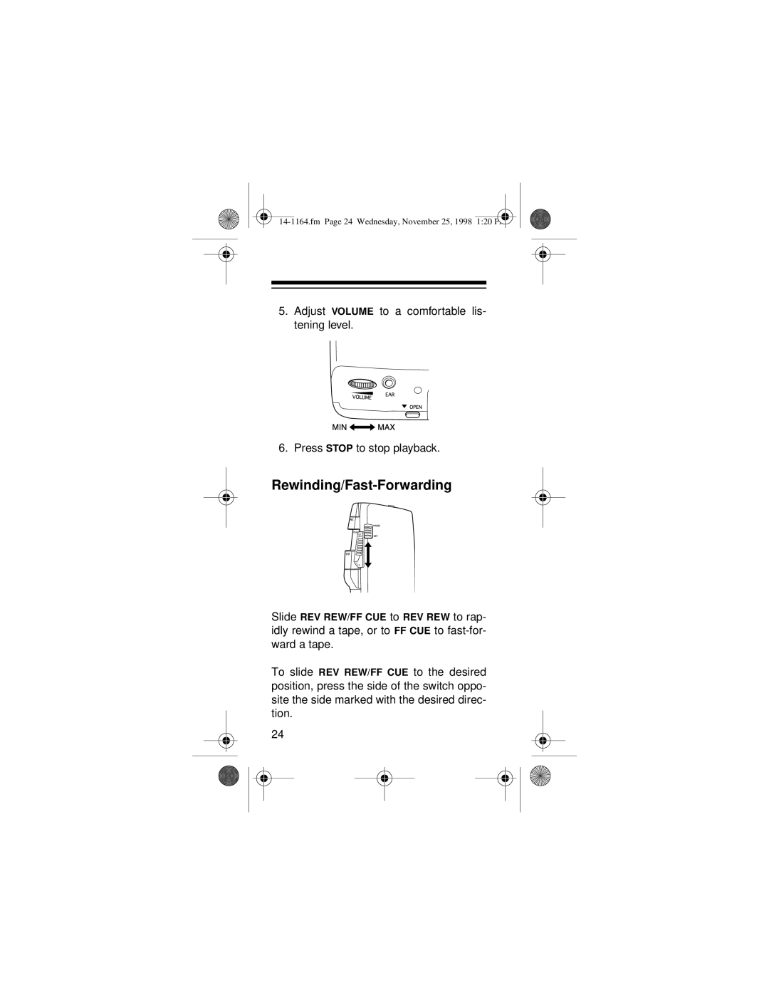 Optimus - Katadyn Products Inc Micro-37 owner manual Rewinding/Fast-Forwarding 