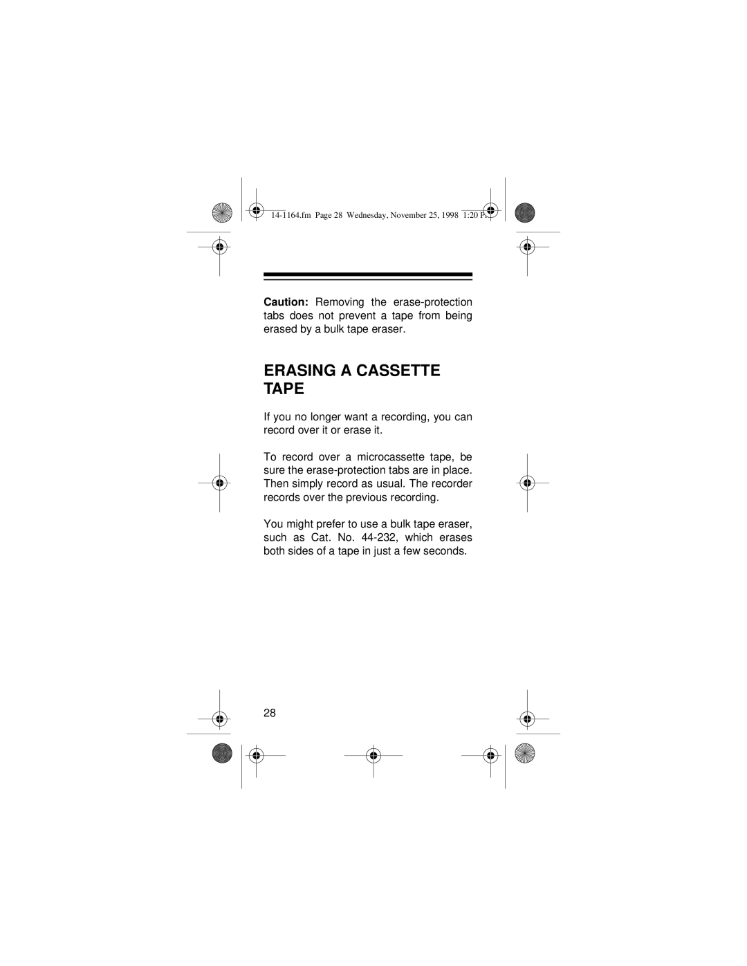 Optimus - Katadyn Products Inc Micro-37 owner manual Erasing a Cassette Tape 