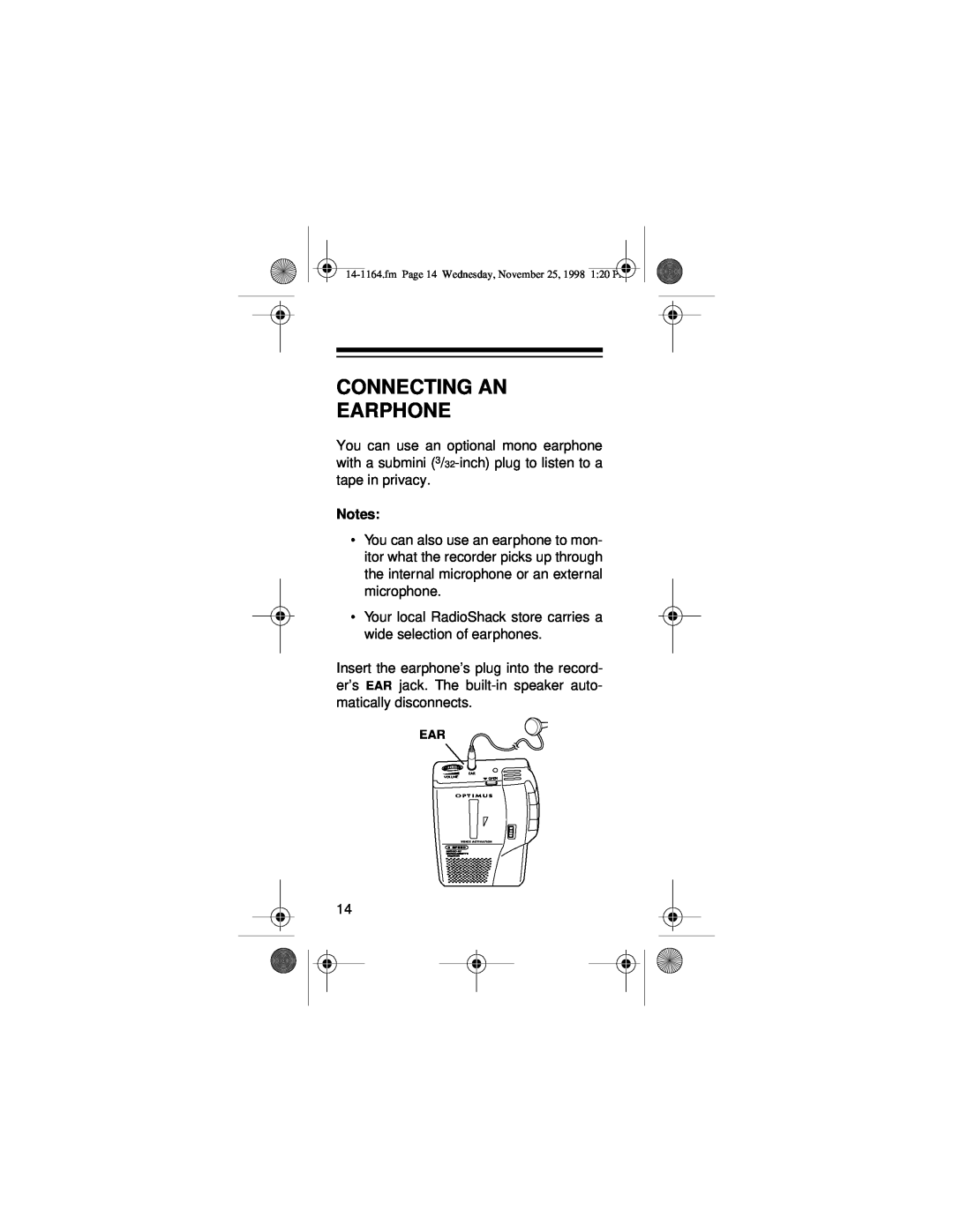 Optimus - Katadyn Products Inc Micro-37 owner manual Connecting An Earphone 