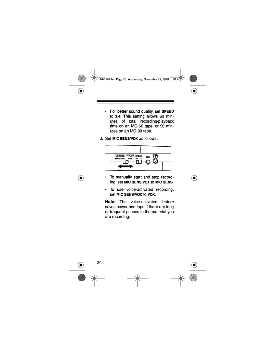 Optimus - Katadyn Products Inc Micro-37 owner manual Set MIC SENS/VOX as follows 