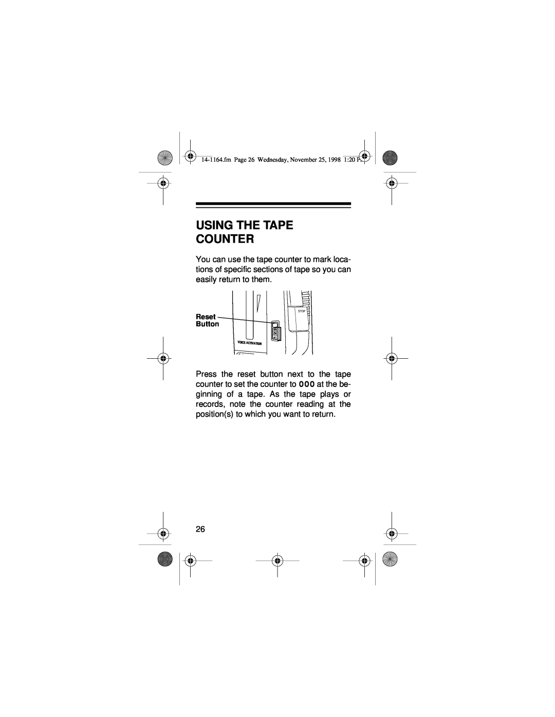 Optimus - Katadyn Products Inc Micro-37 owner manual Using The Tape Counter, Reset Button 