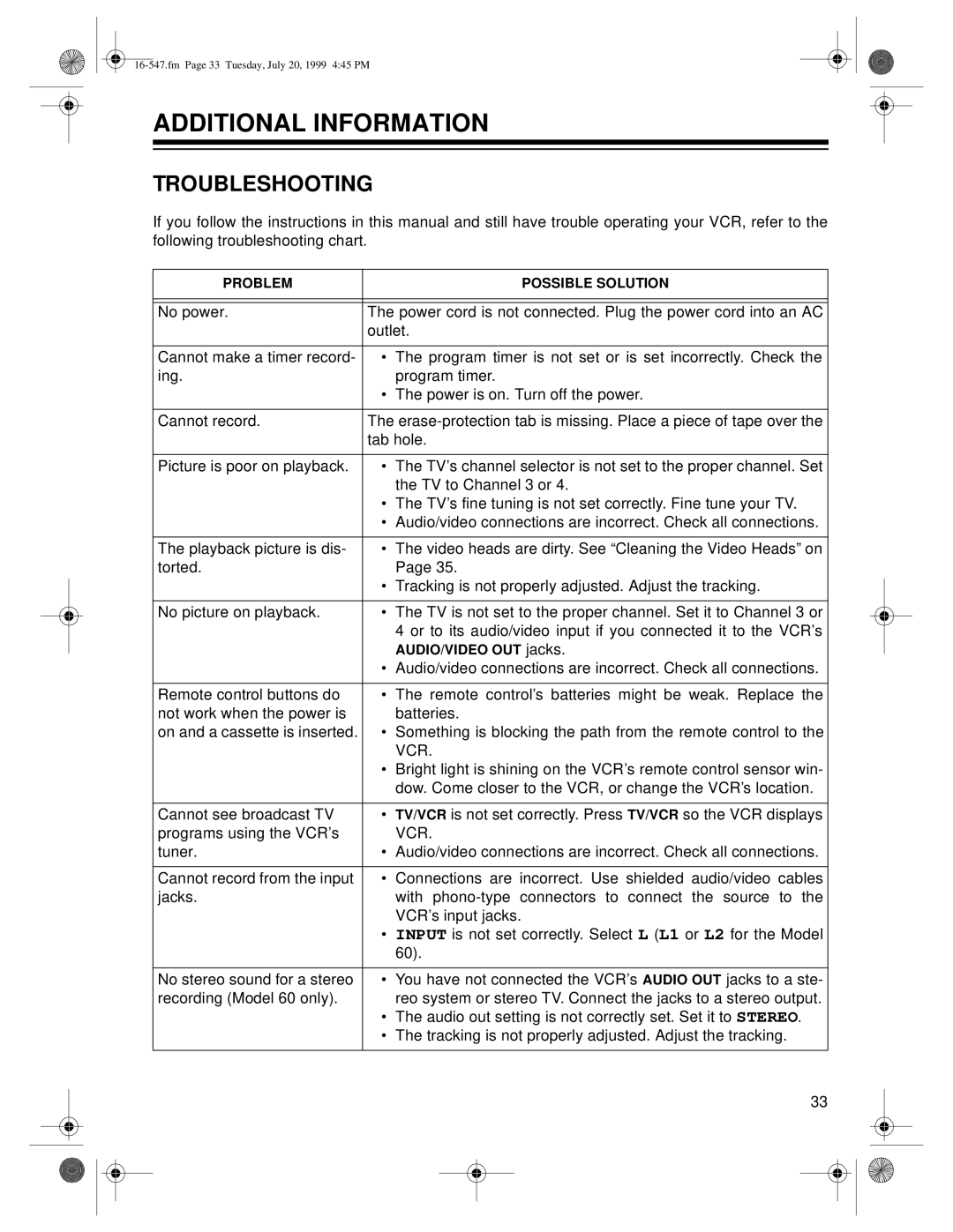 Optimus - Katadyn Products Inc MODEL 110/MODEL 60 owner manual Additional Information, Troubleshooting 