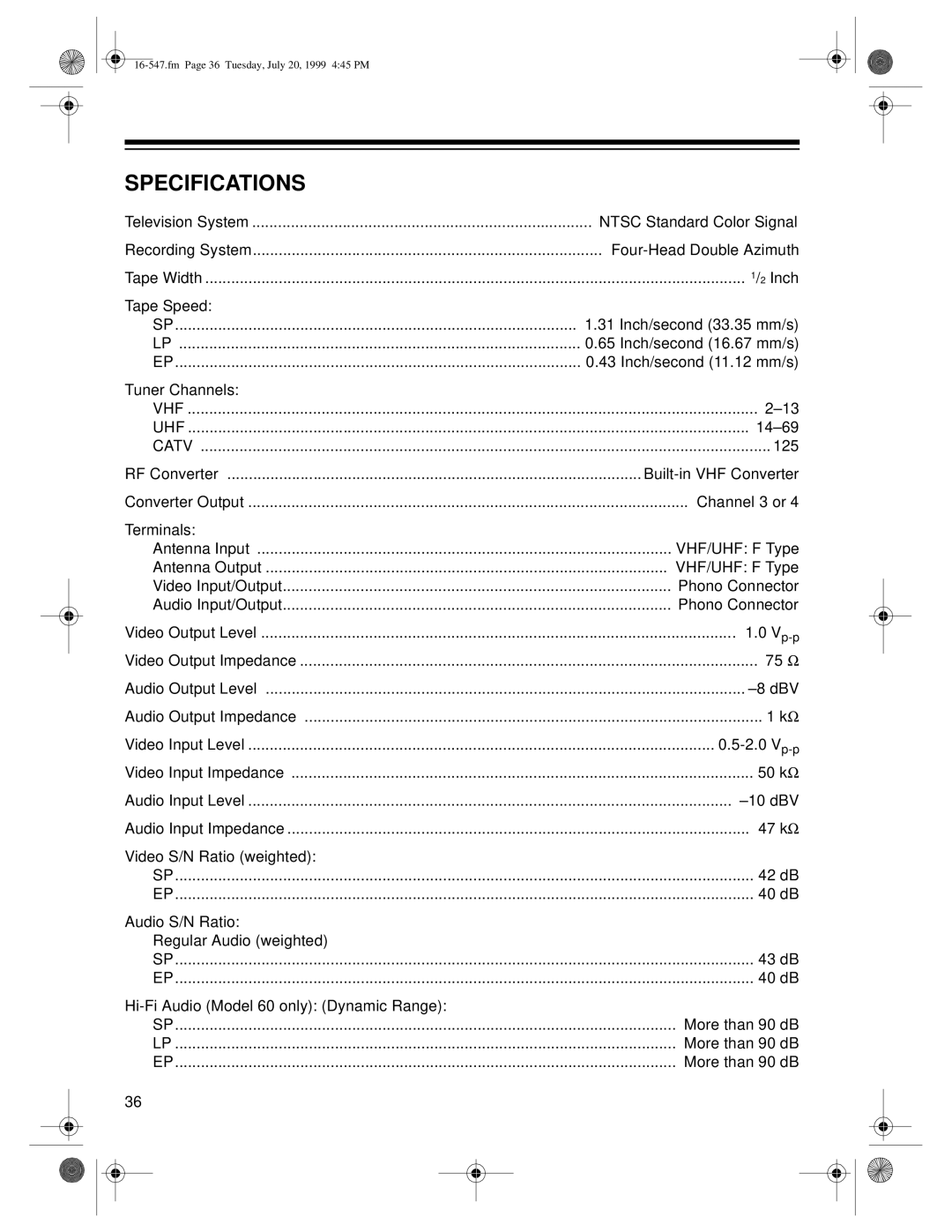 Optimus - Katadyn Products Inc MODEL 110/MODEL 60 owner manual Specifications 