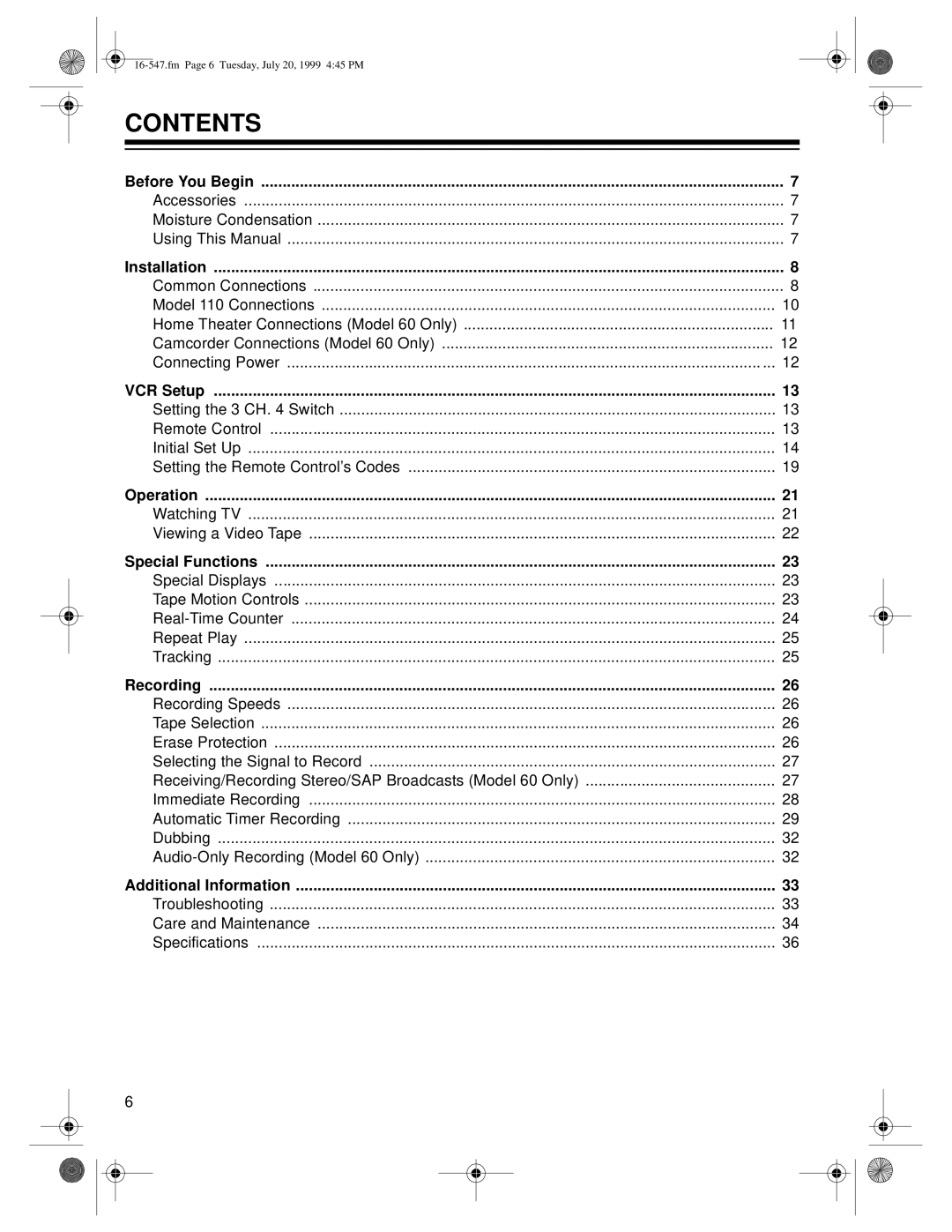 Optimus - Katadyn Products Inc MODEL 110/MODEL 60 owner manual Contents 