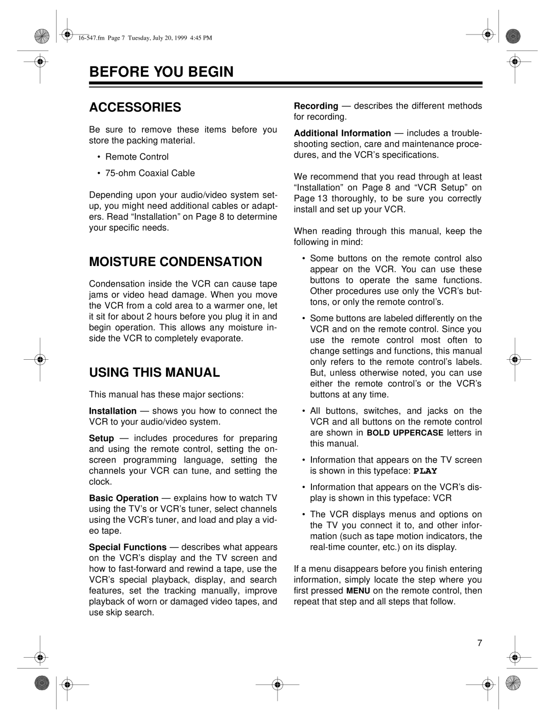 Optimus - Katadyn Products Inc MODEL 110/MODEL 60 Before YOU Begin, Accessories, Moisture Condensation, Using this Manual 