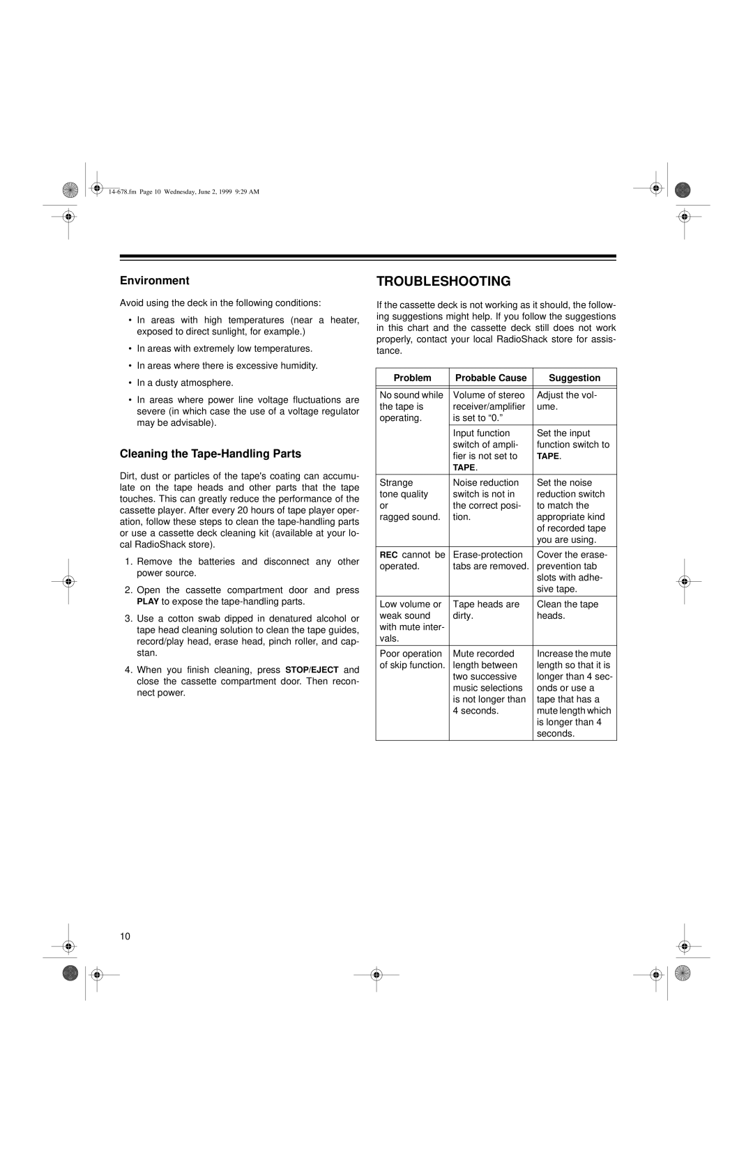 Optimus - Katadyn Products Inc SCT-540 owner manual Troubleshooting, Environment, Cleaning the Tape-Handling Parts 