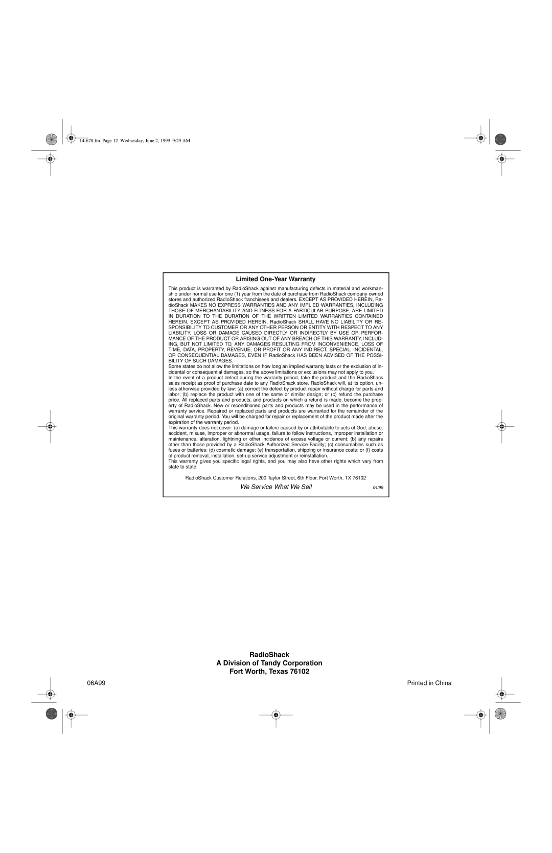 Optimus - Katadyn Products Inc SCT-540 owner manual RadioShack Division of Tandy Corporation Fort Worth, Texas 