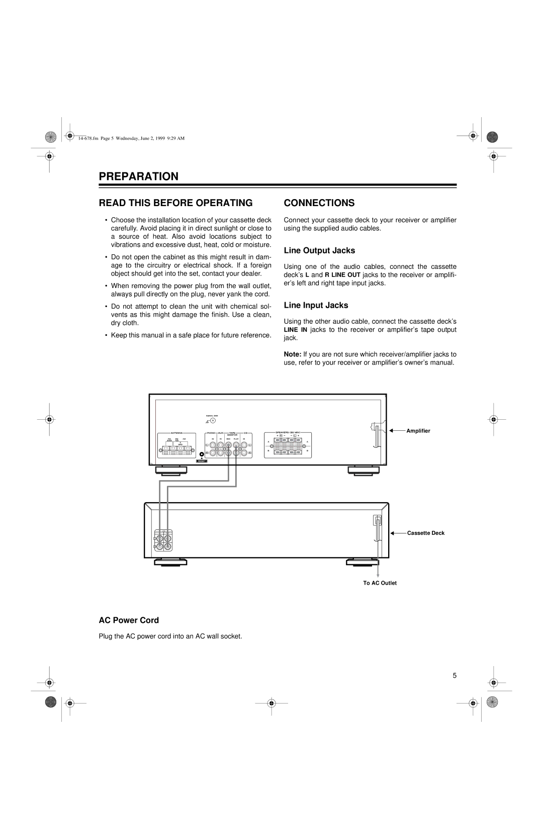 Optimus - Katadyn Products Inc SCT-540 Preparation, Read this Before Operating, Line Output Jacks, Line Input Jacks 