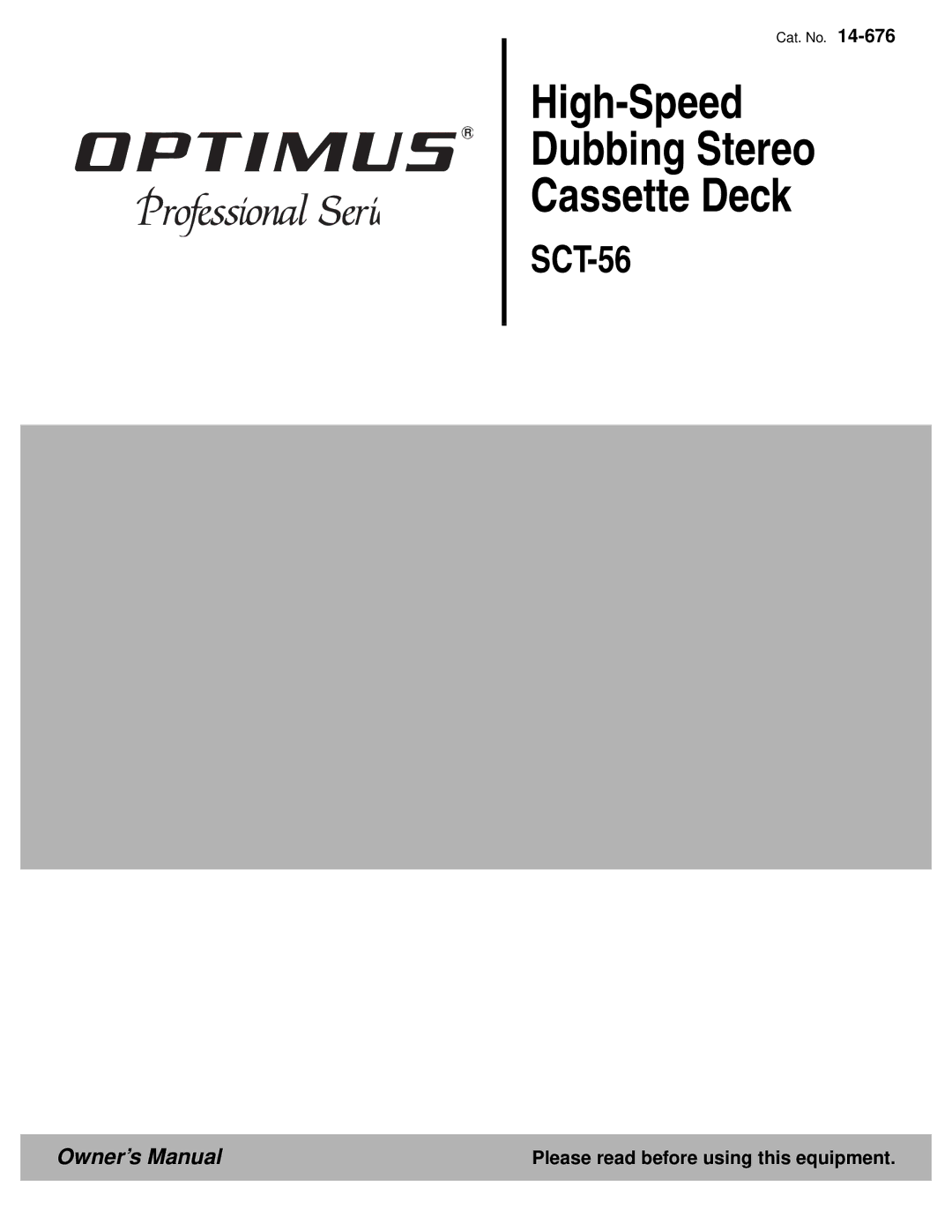 Optimus - Katadyn Products Inc SCT-56 owner manual High-Speed Dubbing Stereo Cassette Deck 