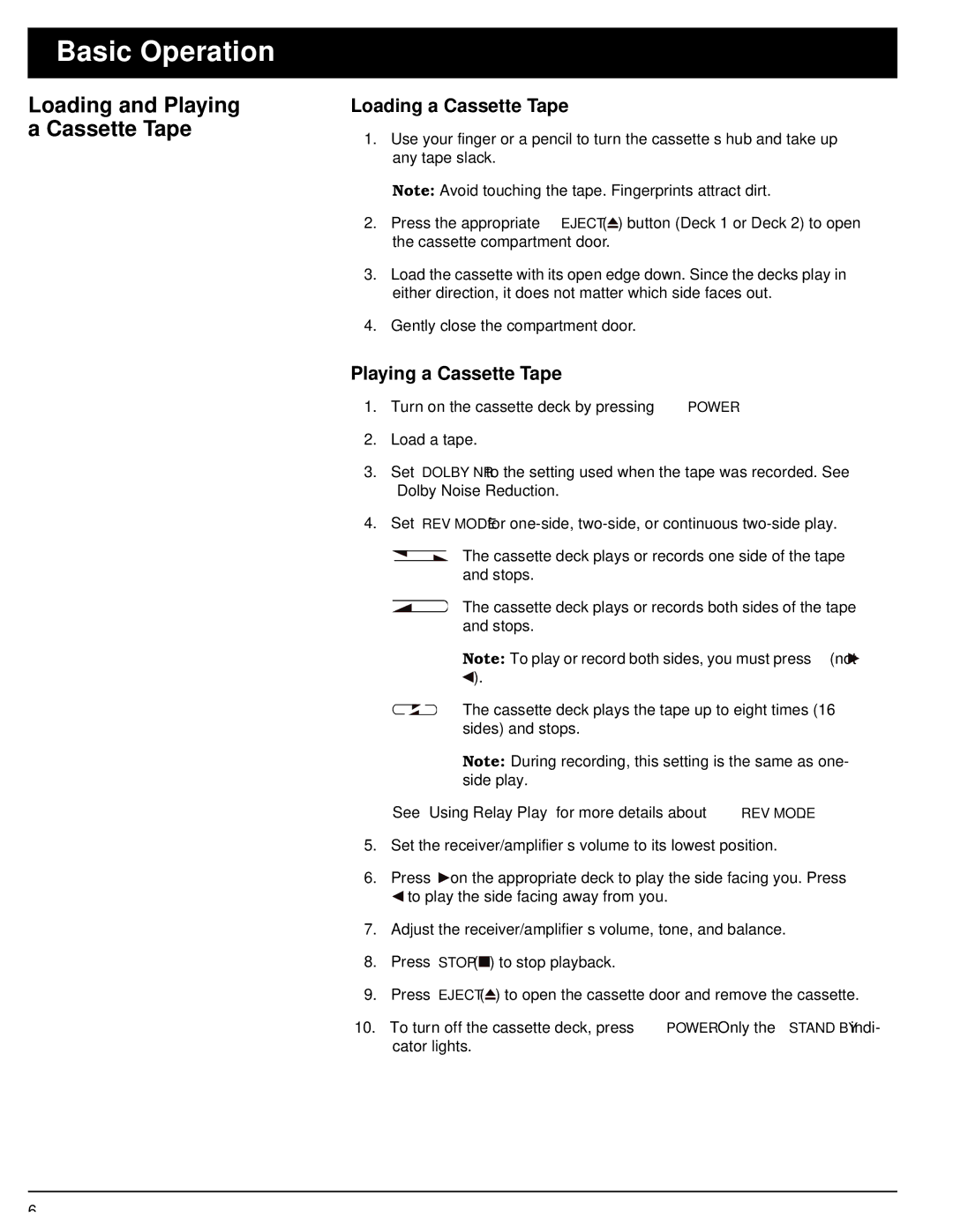 Optimus - Katadyn Products Inc SCT-56 owner manual Basic Operation, Loading a Cassette Tape, Playing a Cassette Tape 