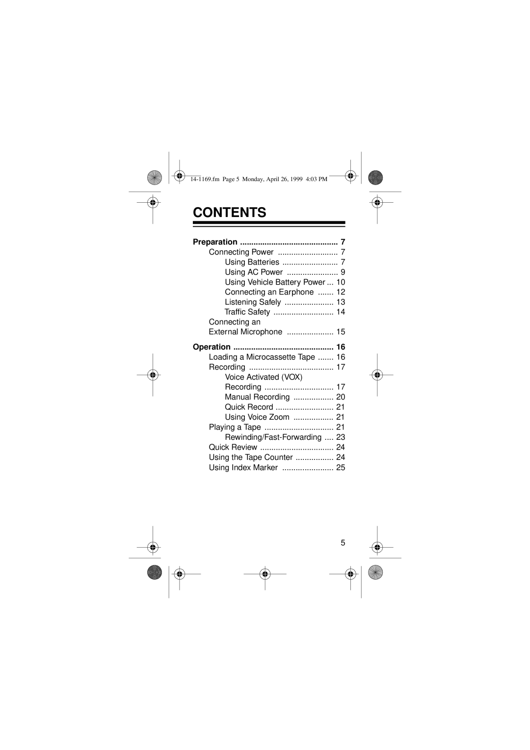 Optimus 14-1169, 05A99, Micro-41 owner manual Contents 