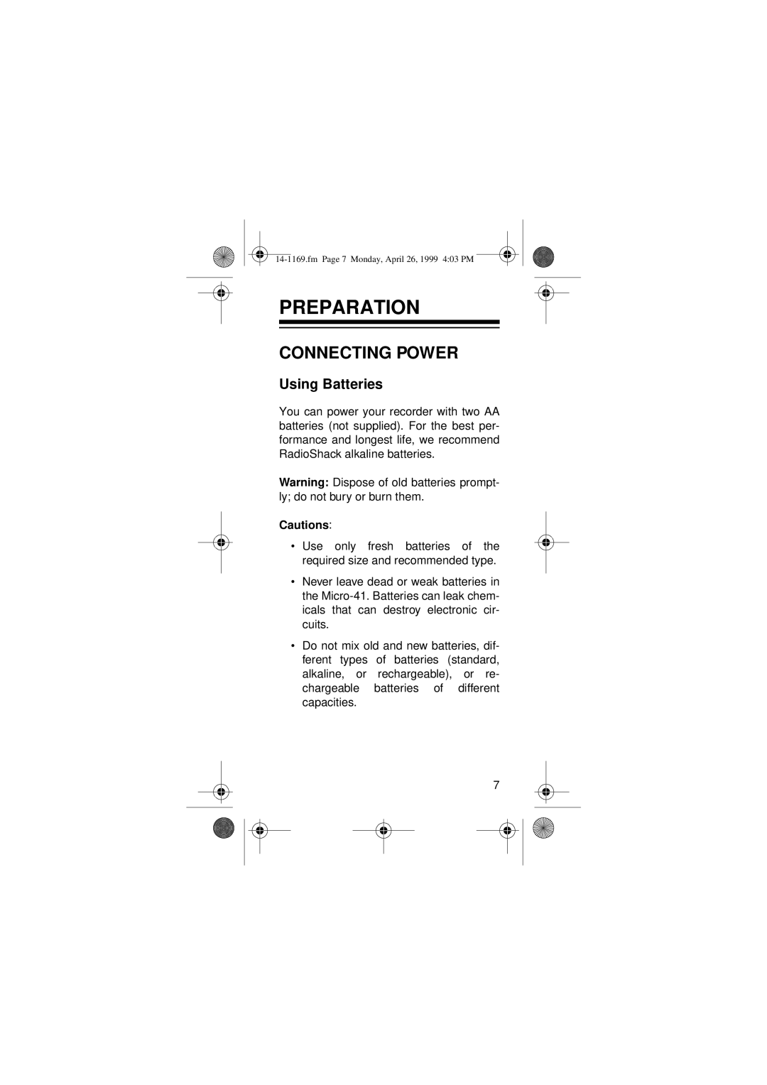 Optimus Micro-41, 05A99, 14-1169 owner manual Preparation, Connecting Power, Using Batteries 