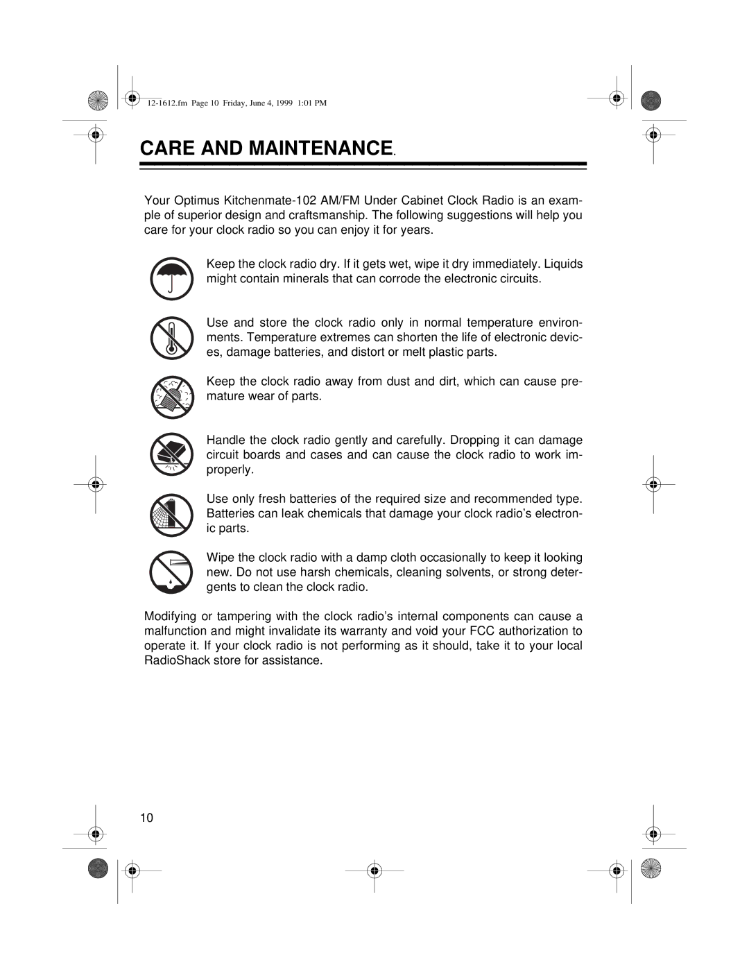 Optimus 102 owner manual Care and Maintenance 