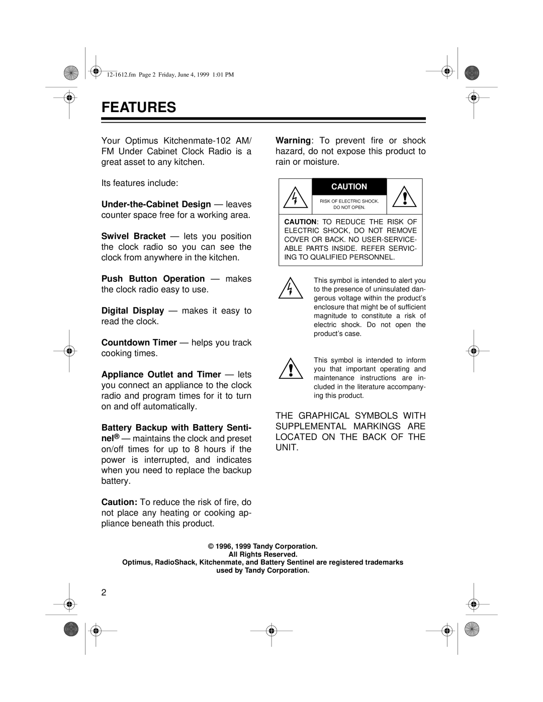 Optimus 102 owner manual Features, Push Button Operation makes 