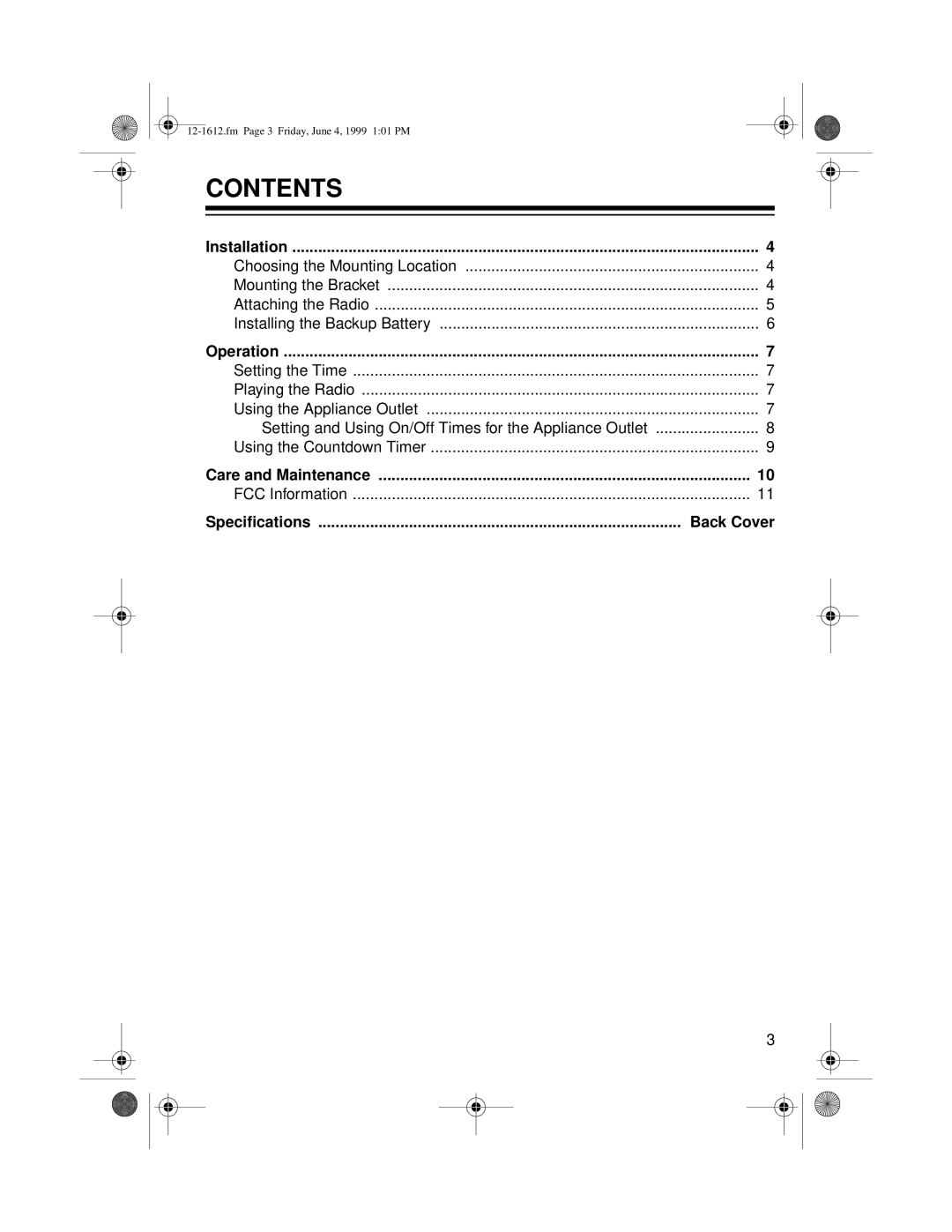 Optimus 102 owner manual Contents 