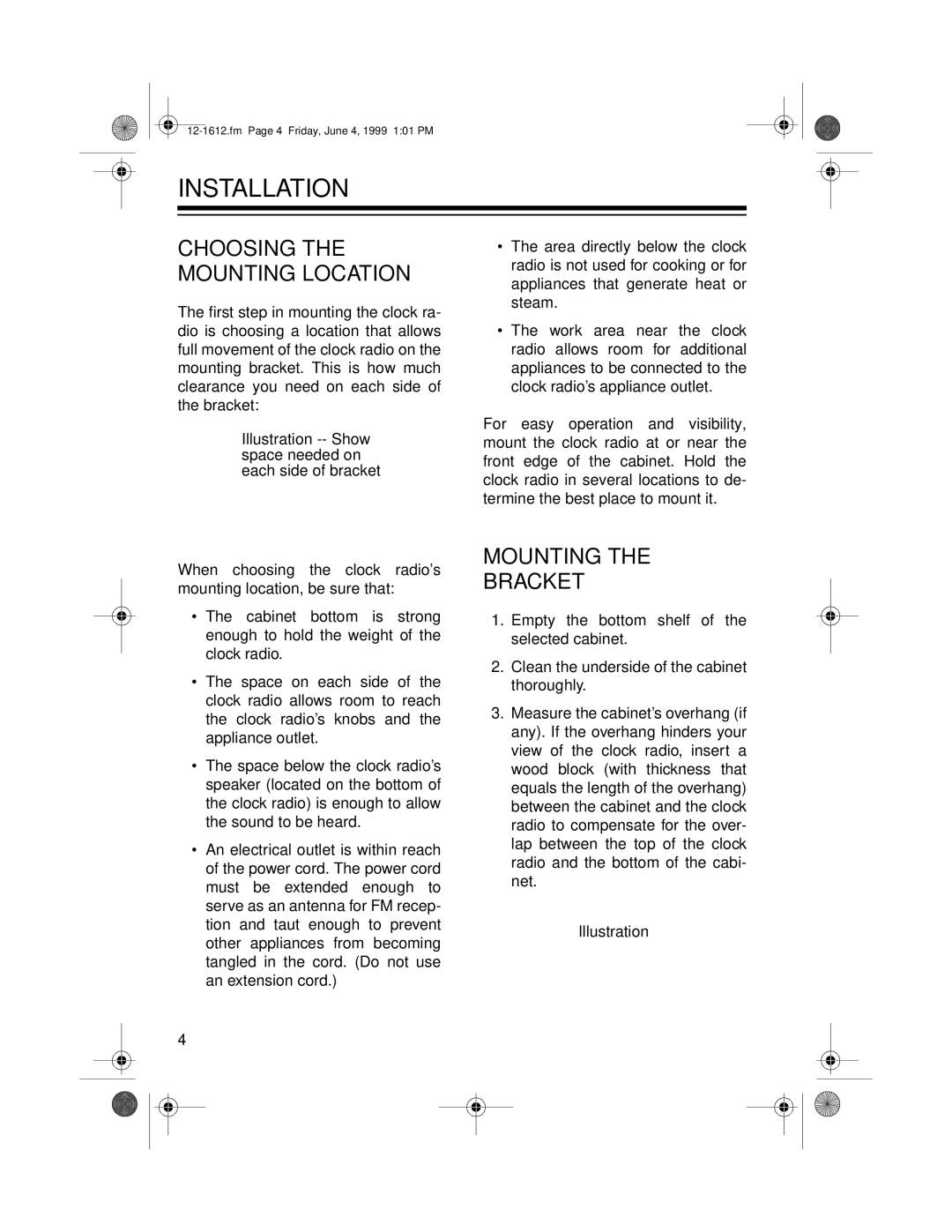 Optimus 102 owner manual Installation, Mounting the Bracket 