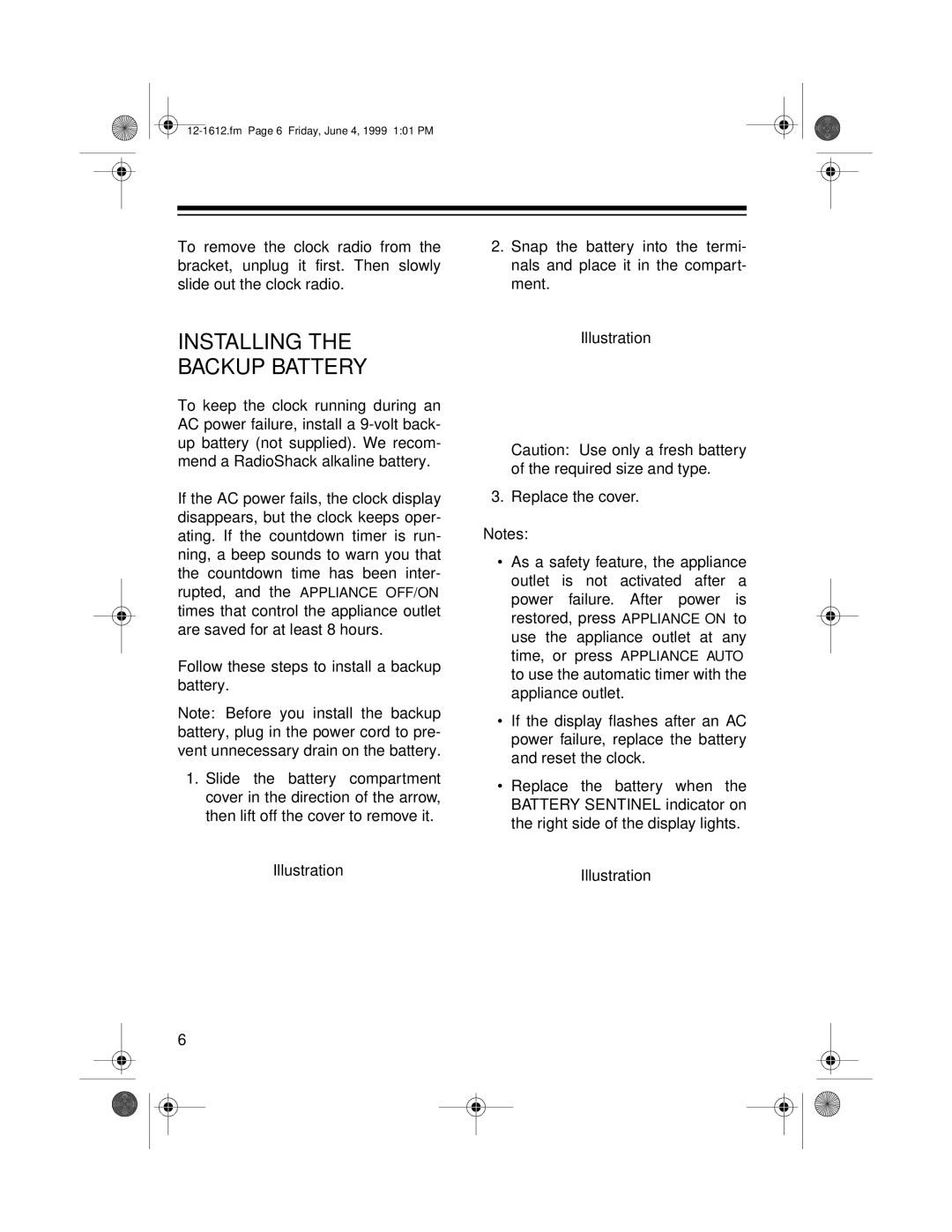 Optimus 102 owner manual Installing Backup Battery 