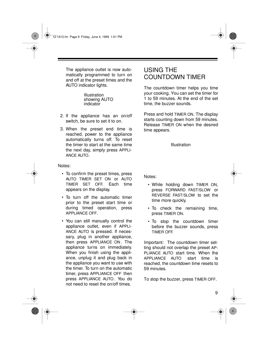 Optimus 102 owner manual Using the Countdown Timer 