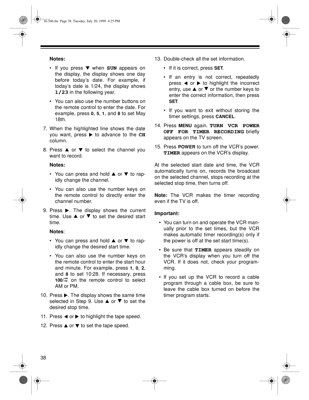 Optimus 109 owner manual Fm Page 38 Tuesday, July 20, 1999 425 PM 