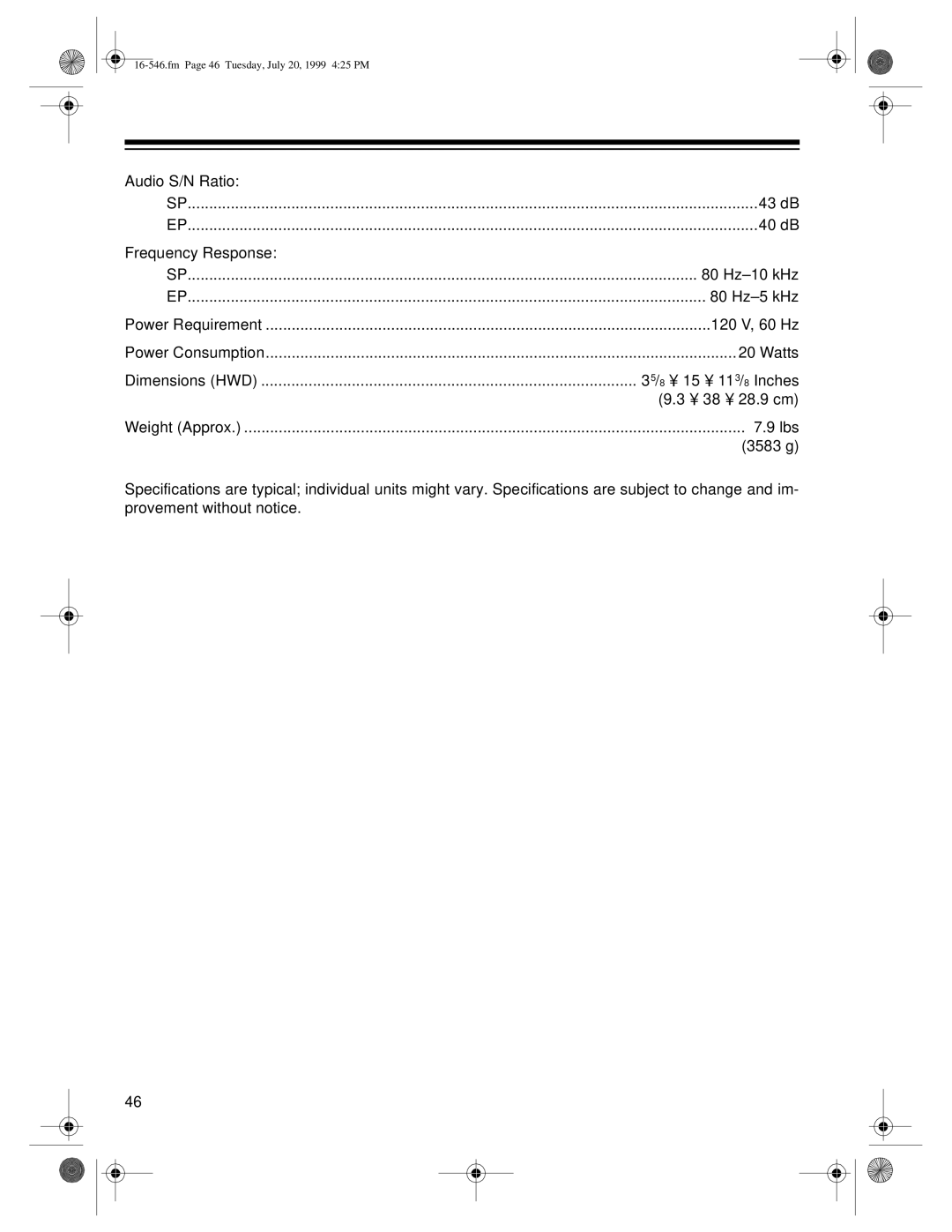 Optimus 109 owner manual 120 V, 60 Hz 